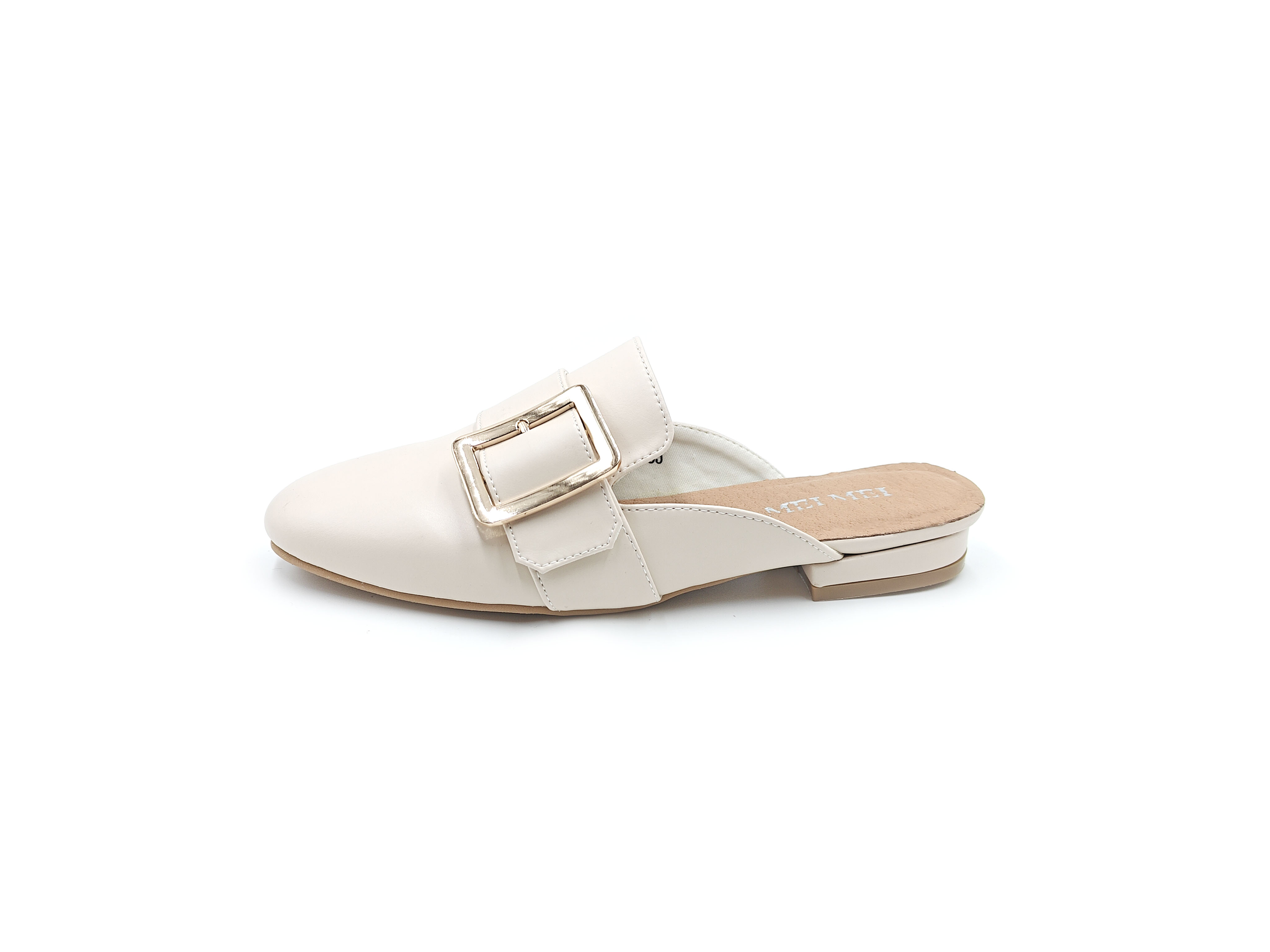 皮面金方扣包頭休閒半拖