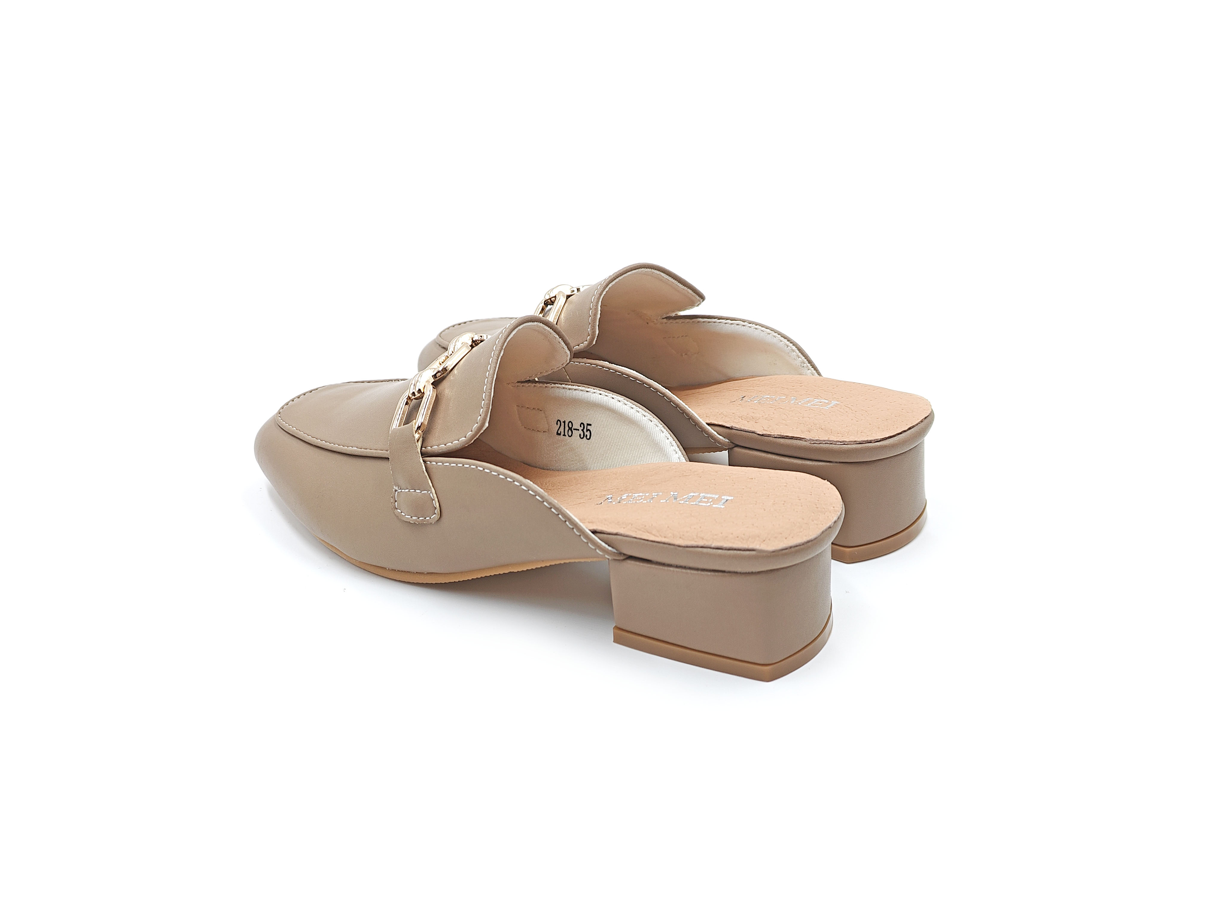 方頭金鏈包頭粗跟半拖