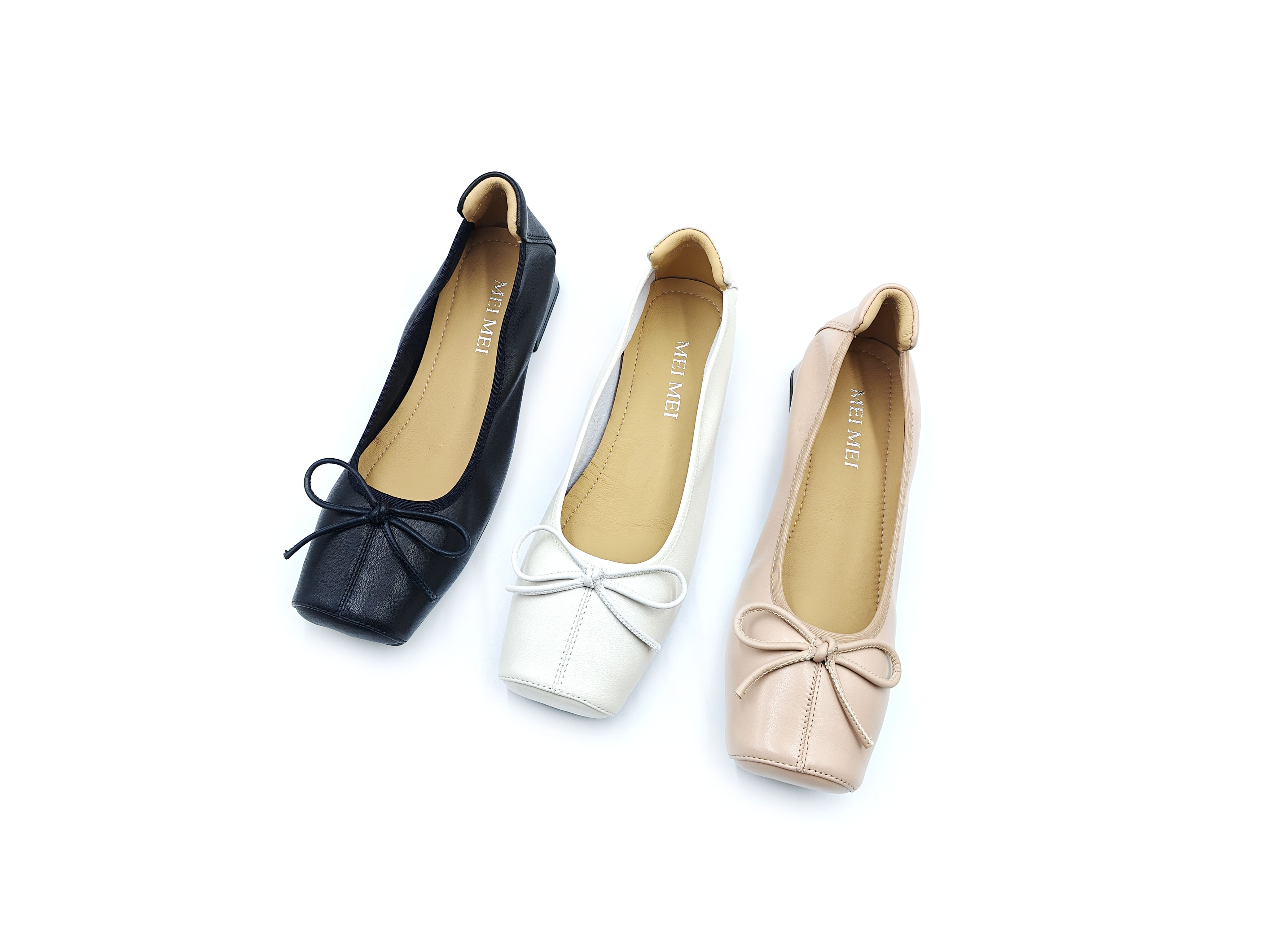 方頭羊皮蝴蝶結芭蕾舞鞋