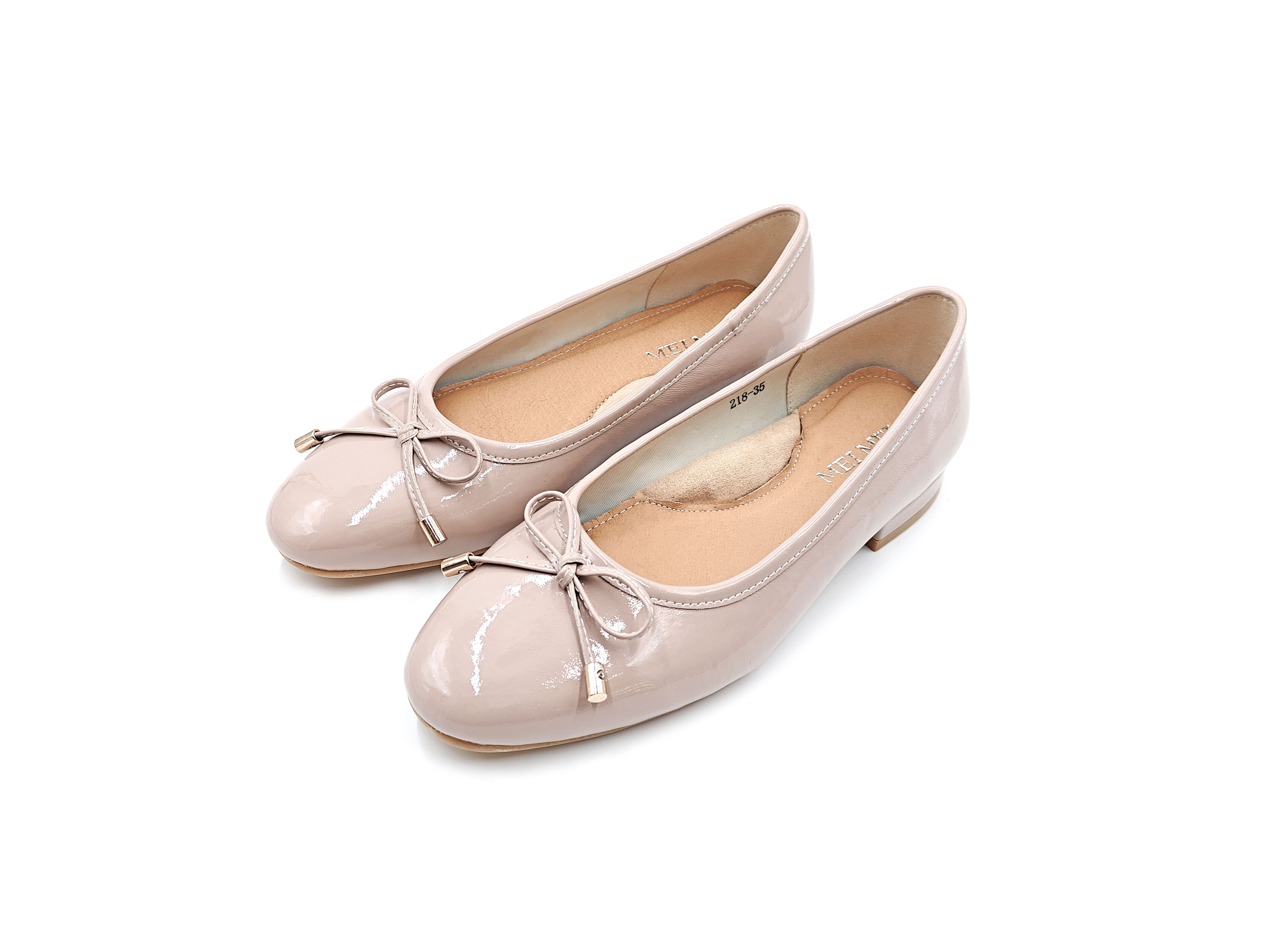 圓頭蝴蝶結軟漆皮平底鞋