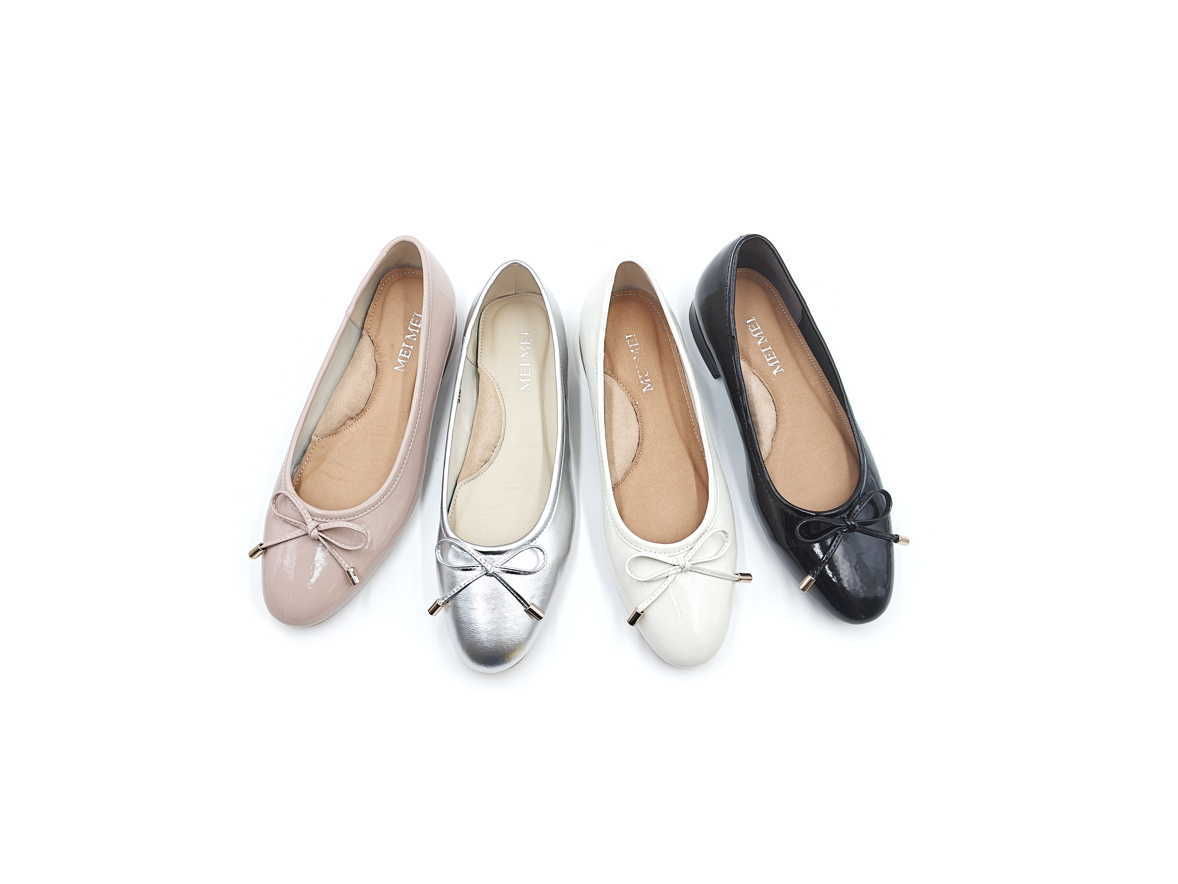 圓頭蝴蝶結軟漆皮平底鞋