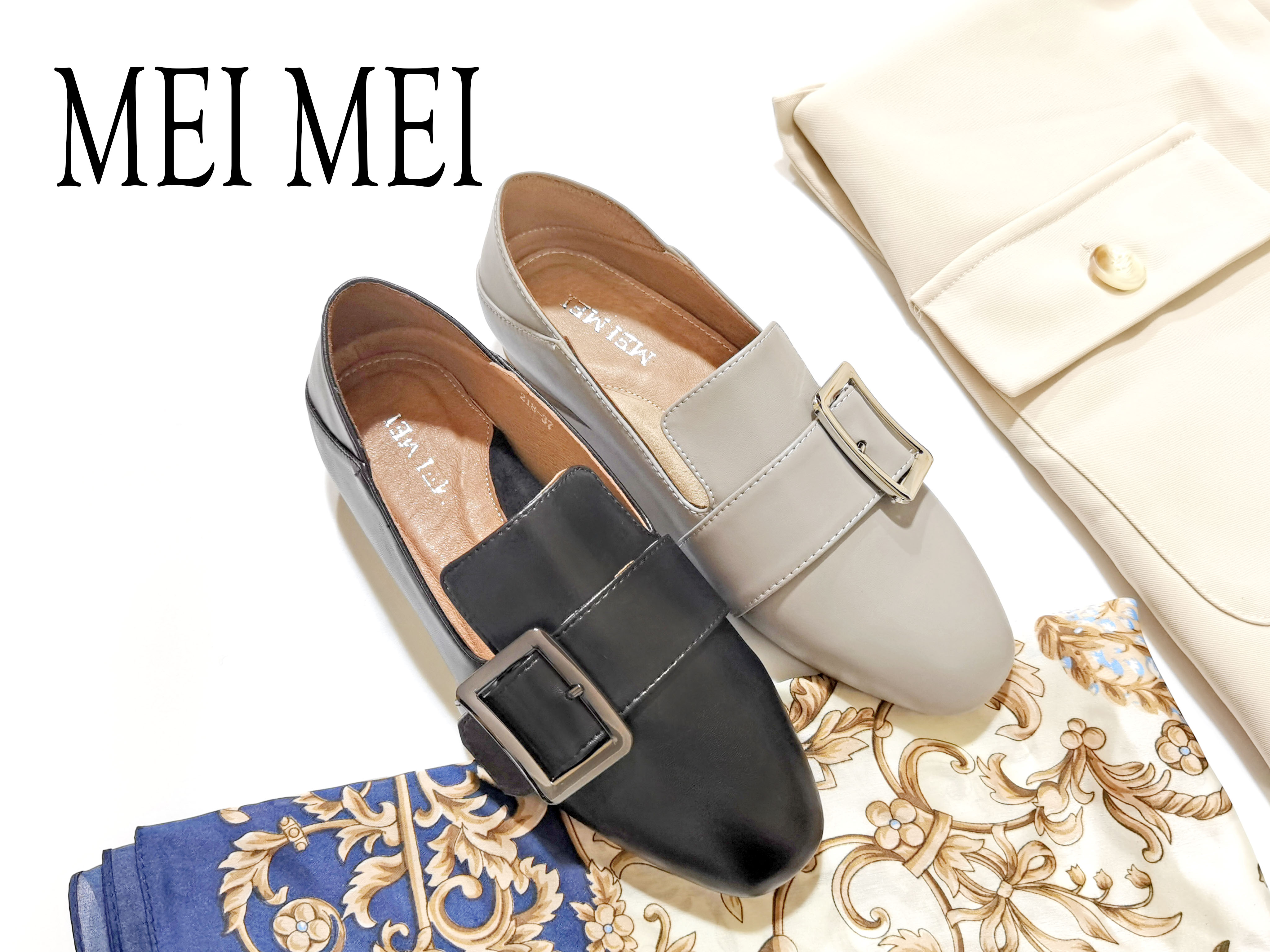 方头侧口平底休闲鞋