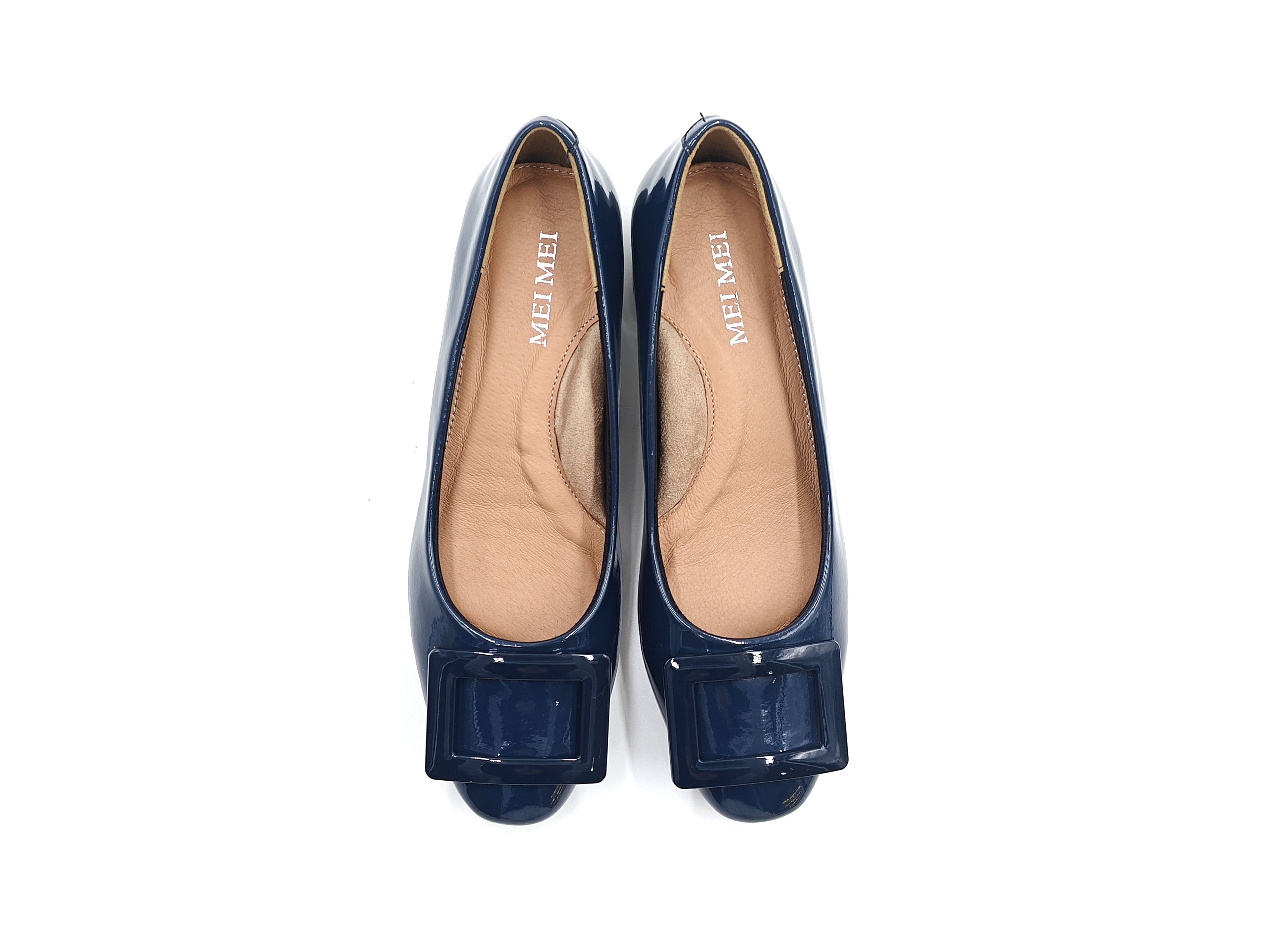 方頭烤漆方扣粗跟單鞋