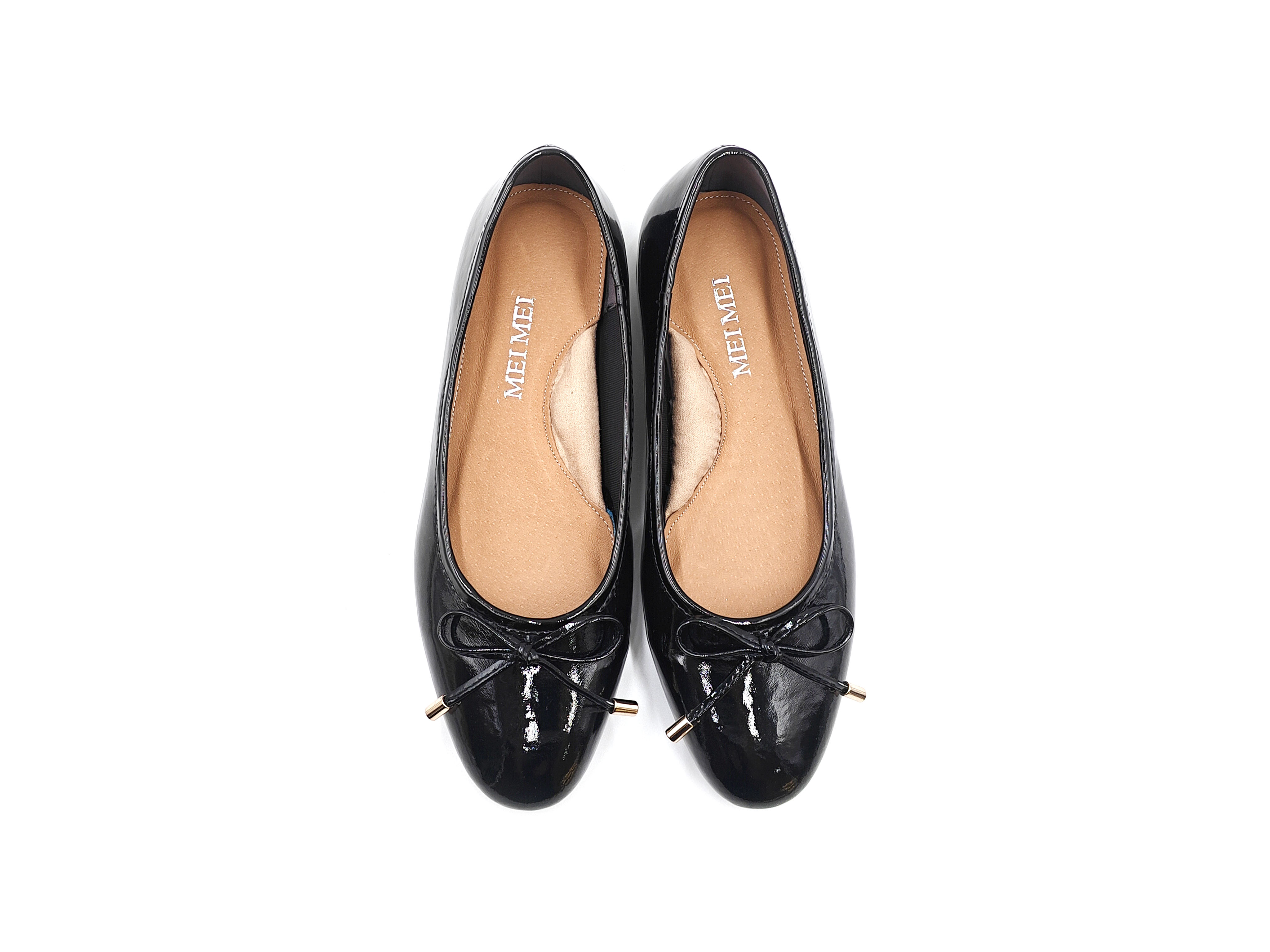 圓頭蝴蝶結軟漆皮平底鞋