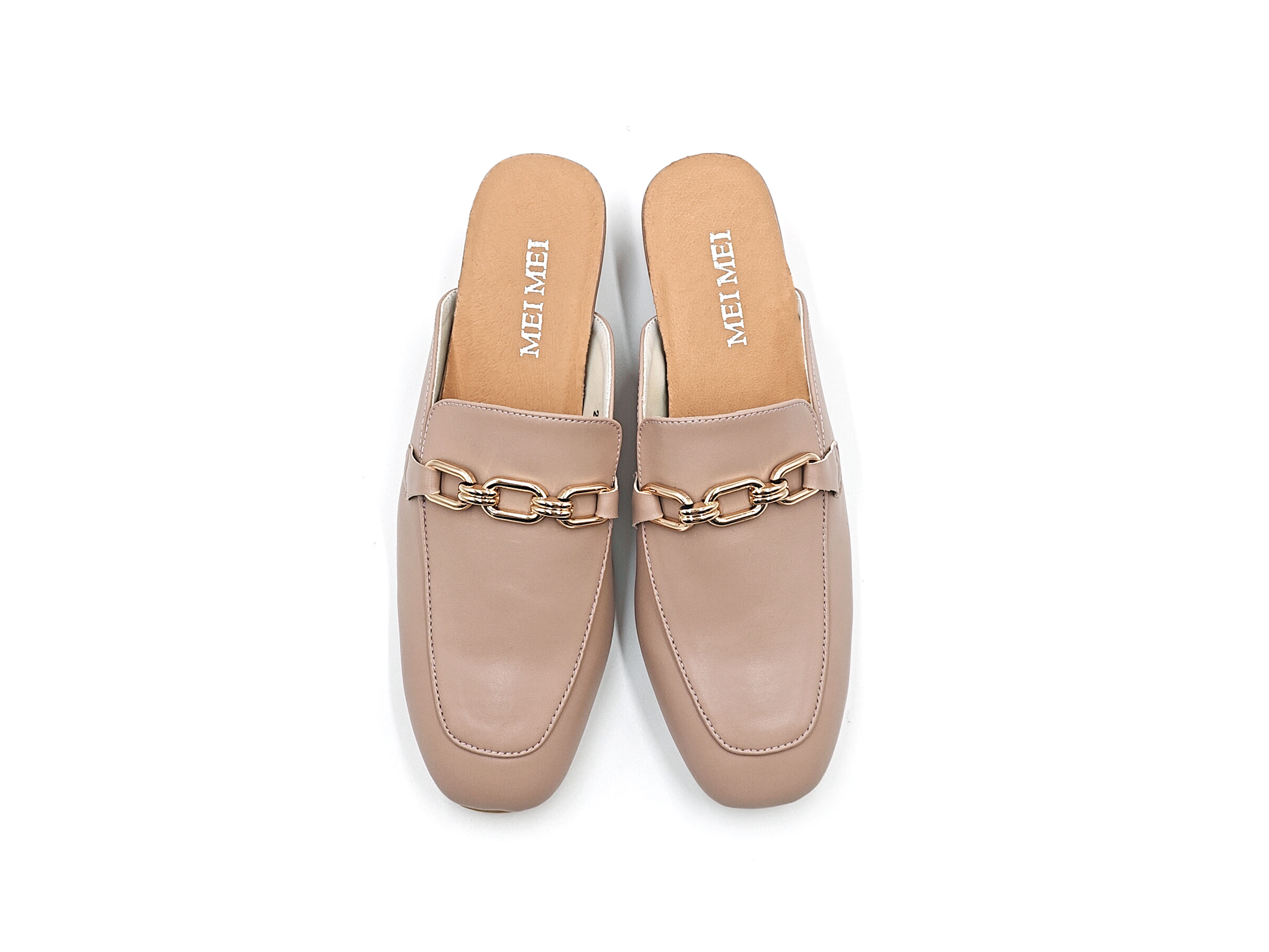 方頭金鏈包頭粗跟半拖