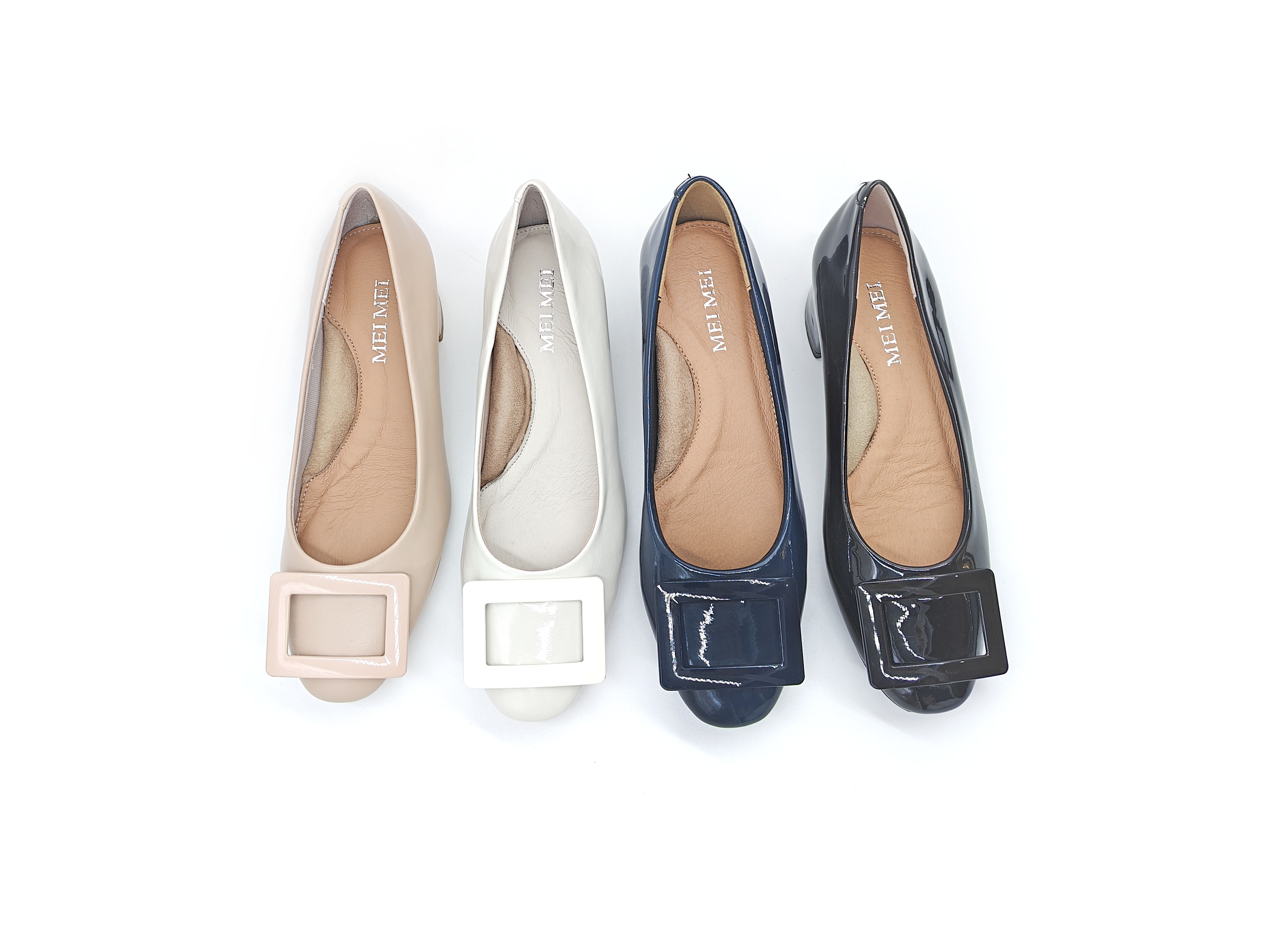 方頭烤漆方扣粗跟單鞋