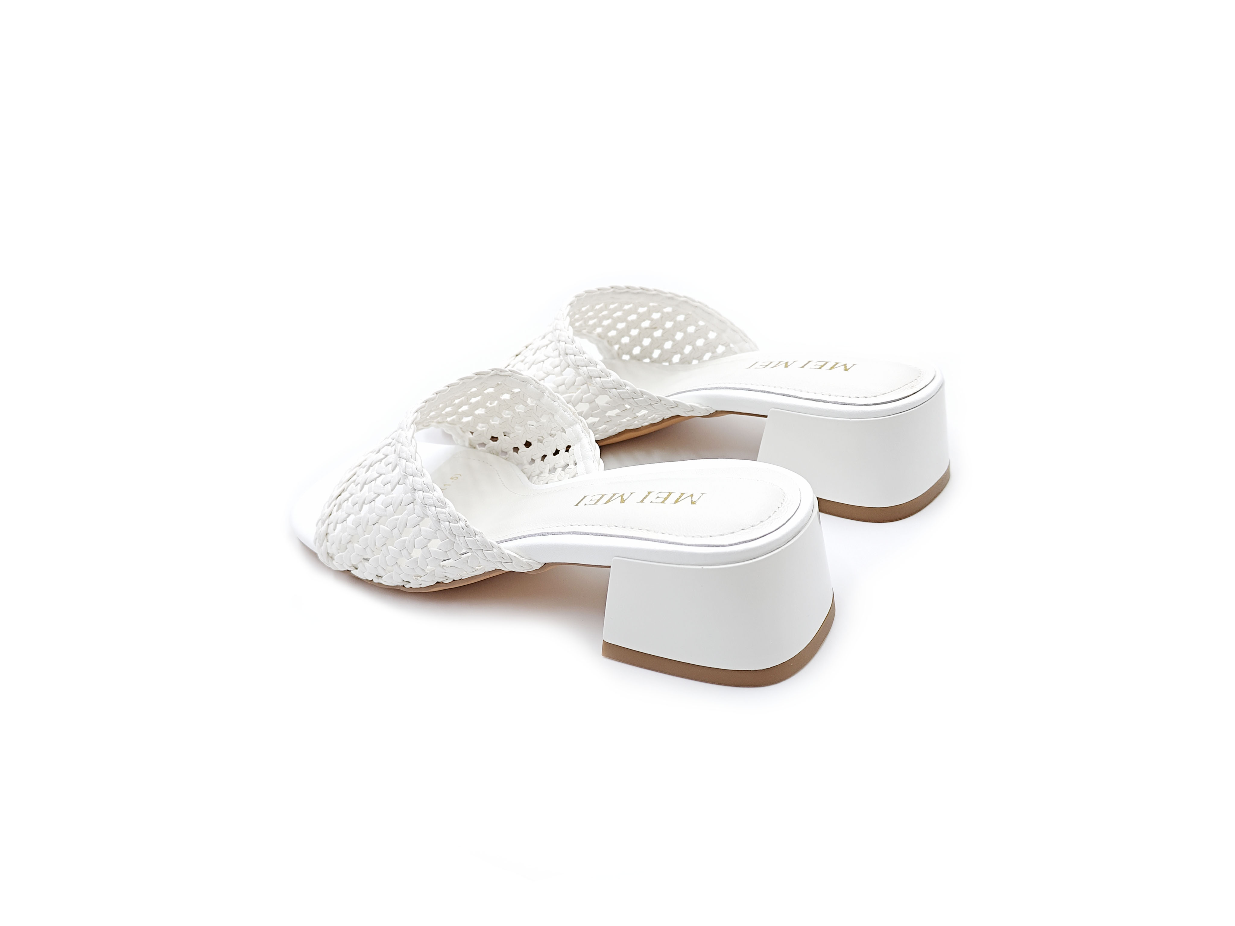 復古編織粗跟拖鞋