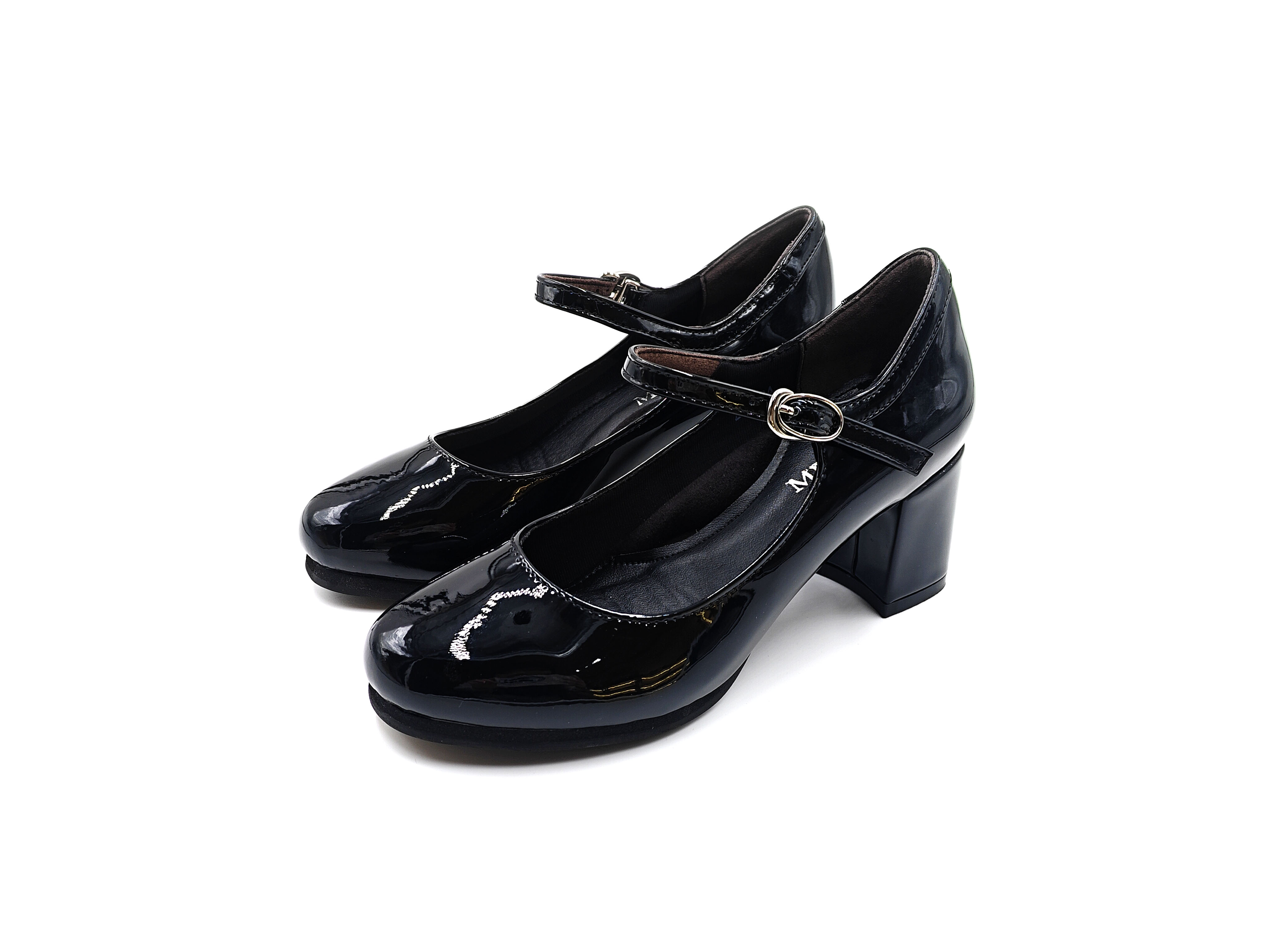 圓頭橫帶粗跟高跟鞋