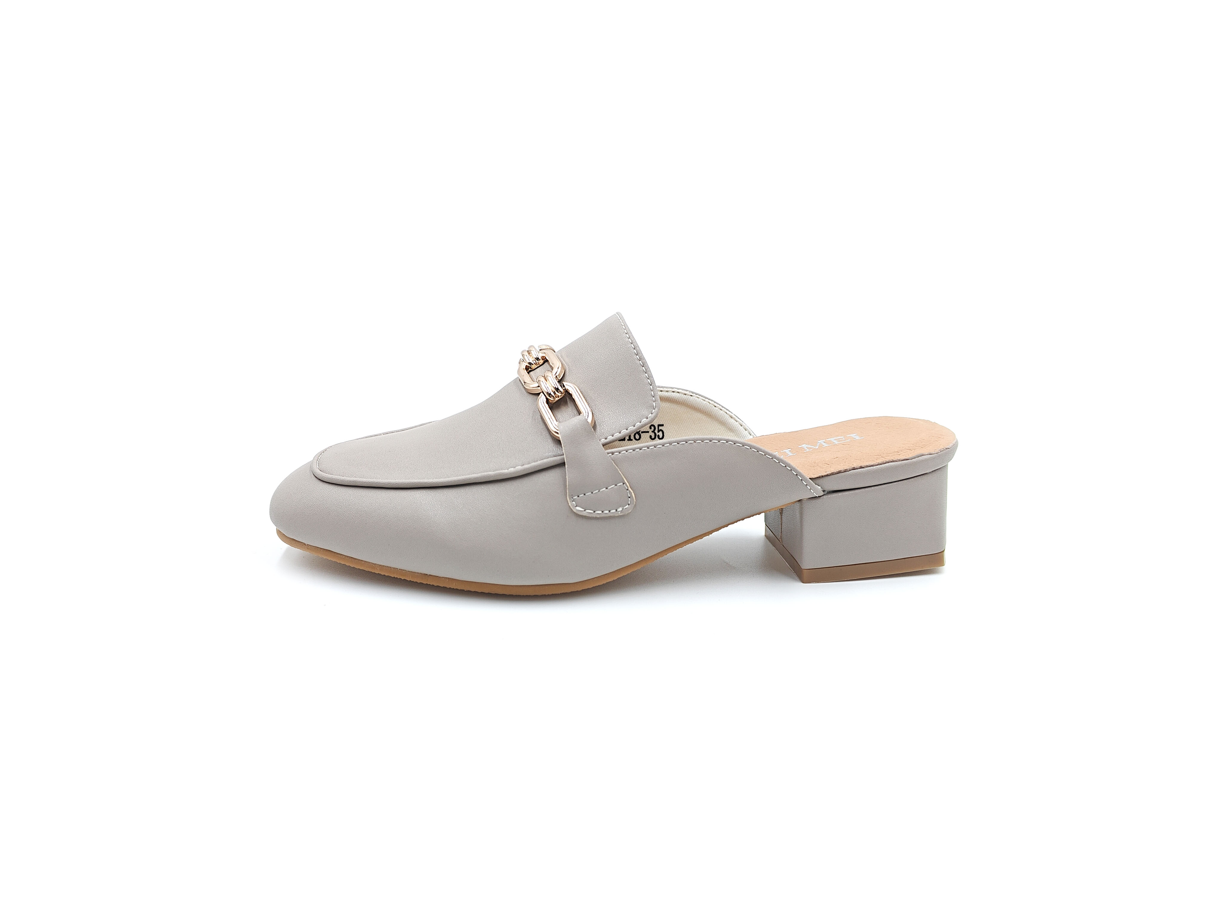 方頭金鏈包頭粗跟半拖