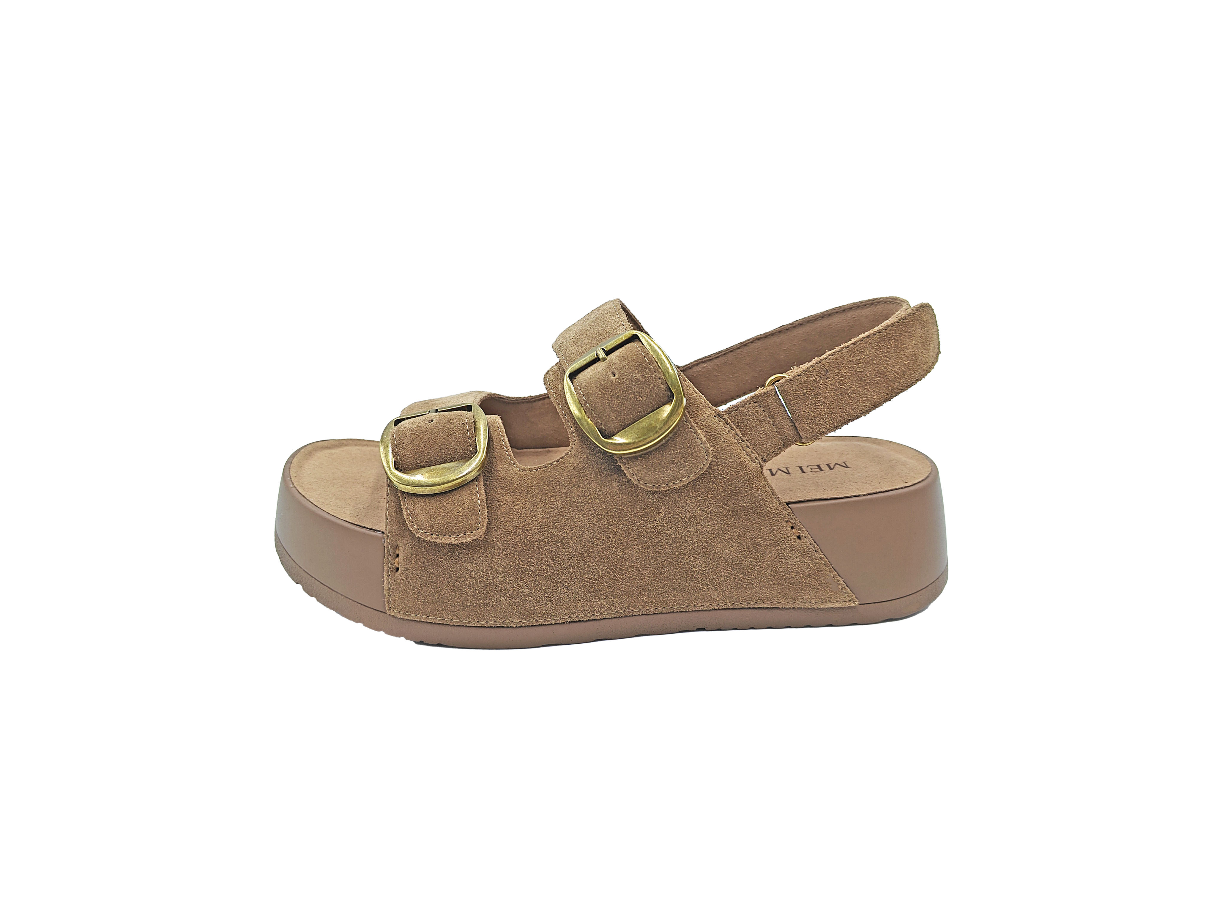 羊麂皮厚底方扣軟底涼鞋