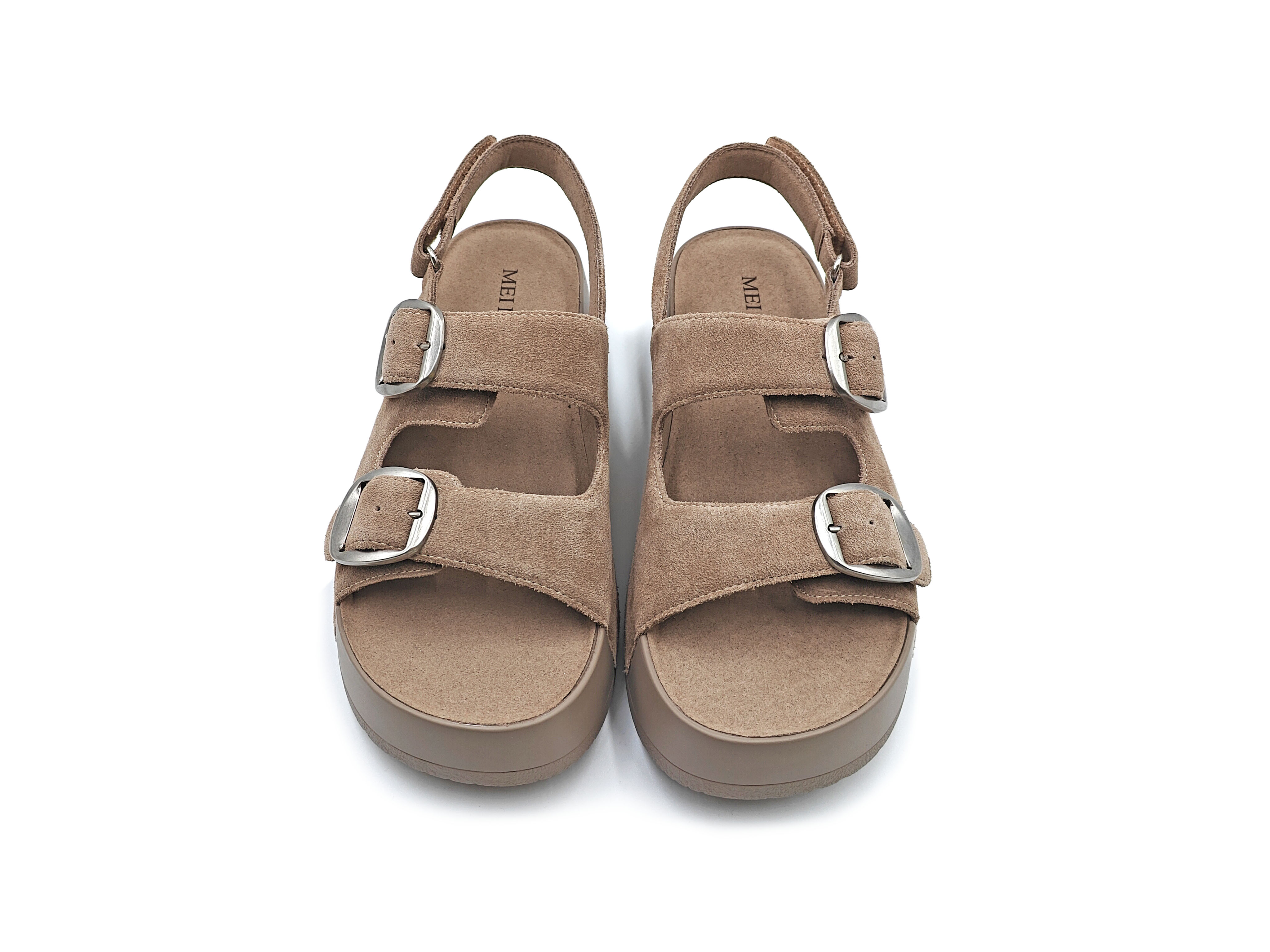 羊麂皮厚底方扣軟底涼鞋