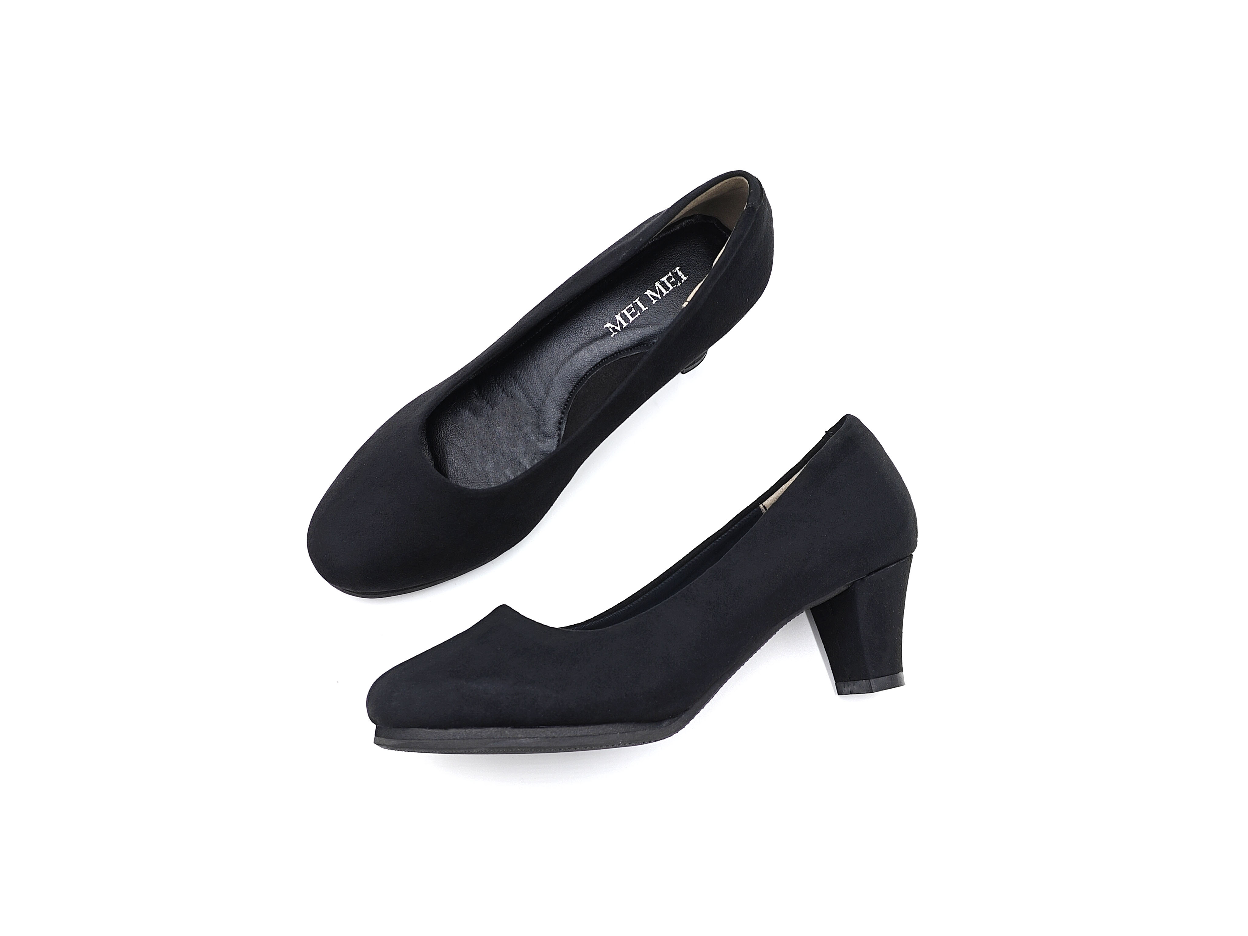 黑色圓頭中粗跟高跟鞋