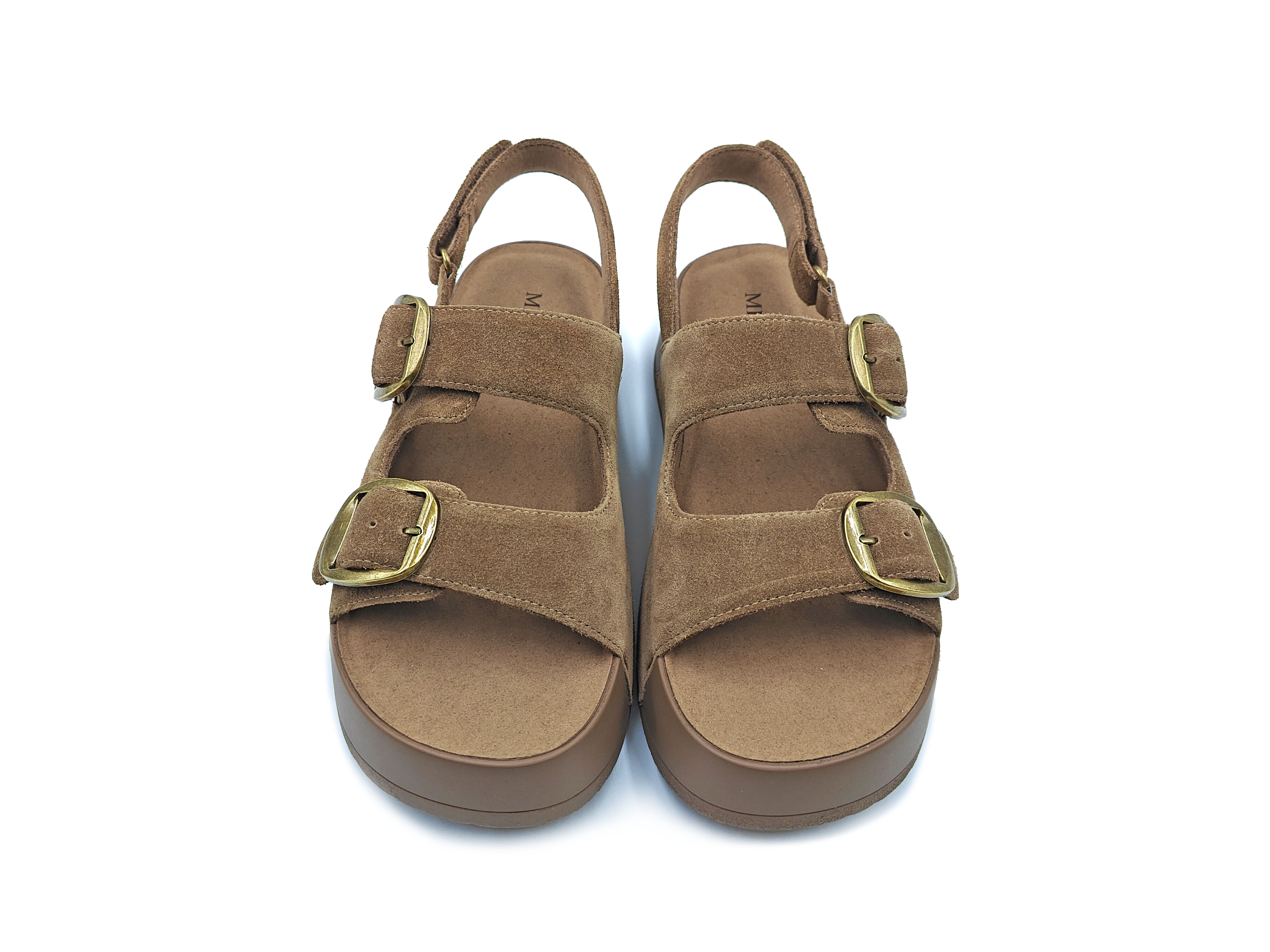 羊麂皮厚底方扣軟底涼鞋