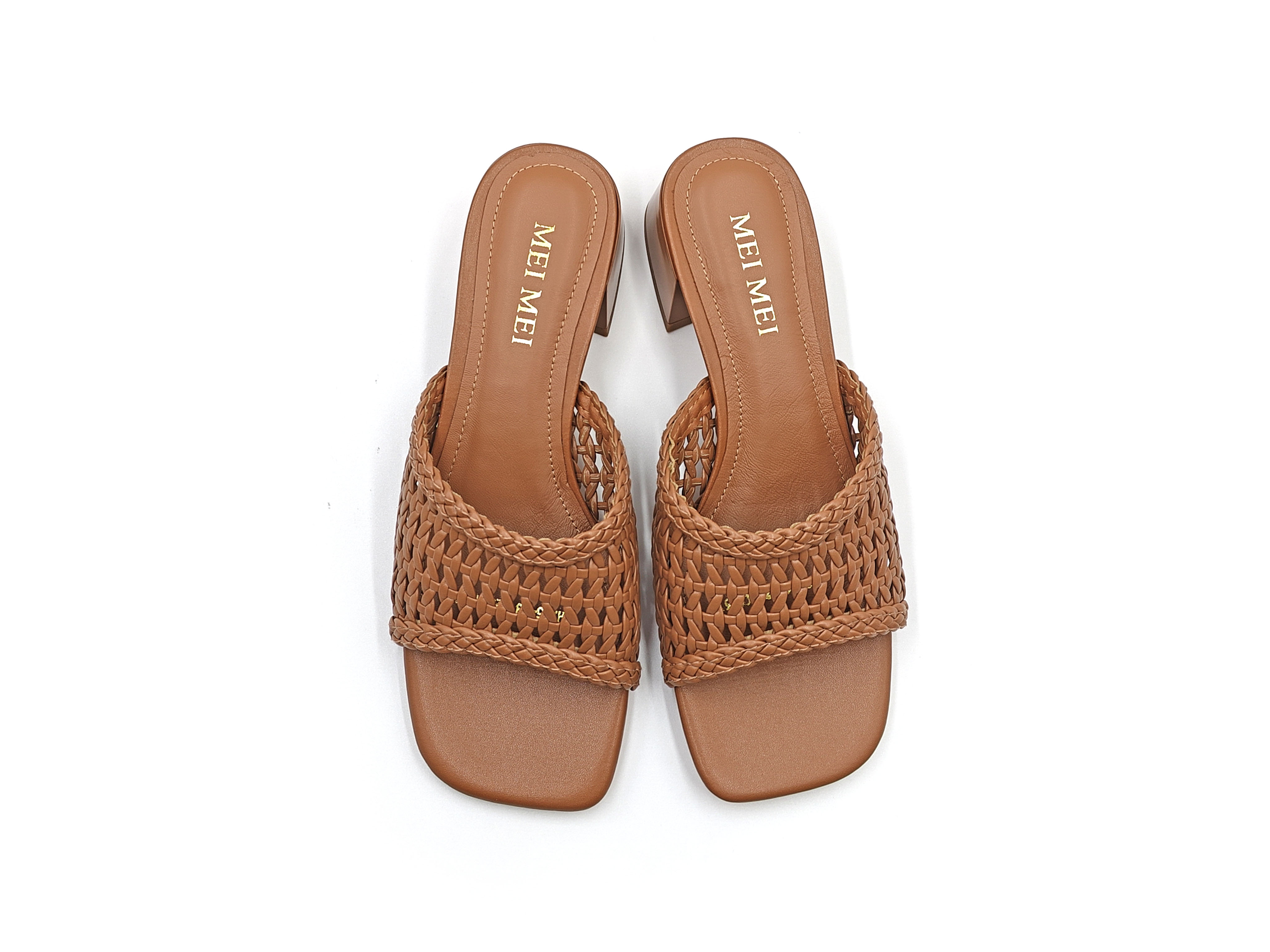 復古編織粗跟拖鞋