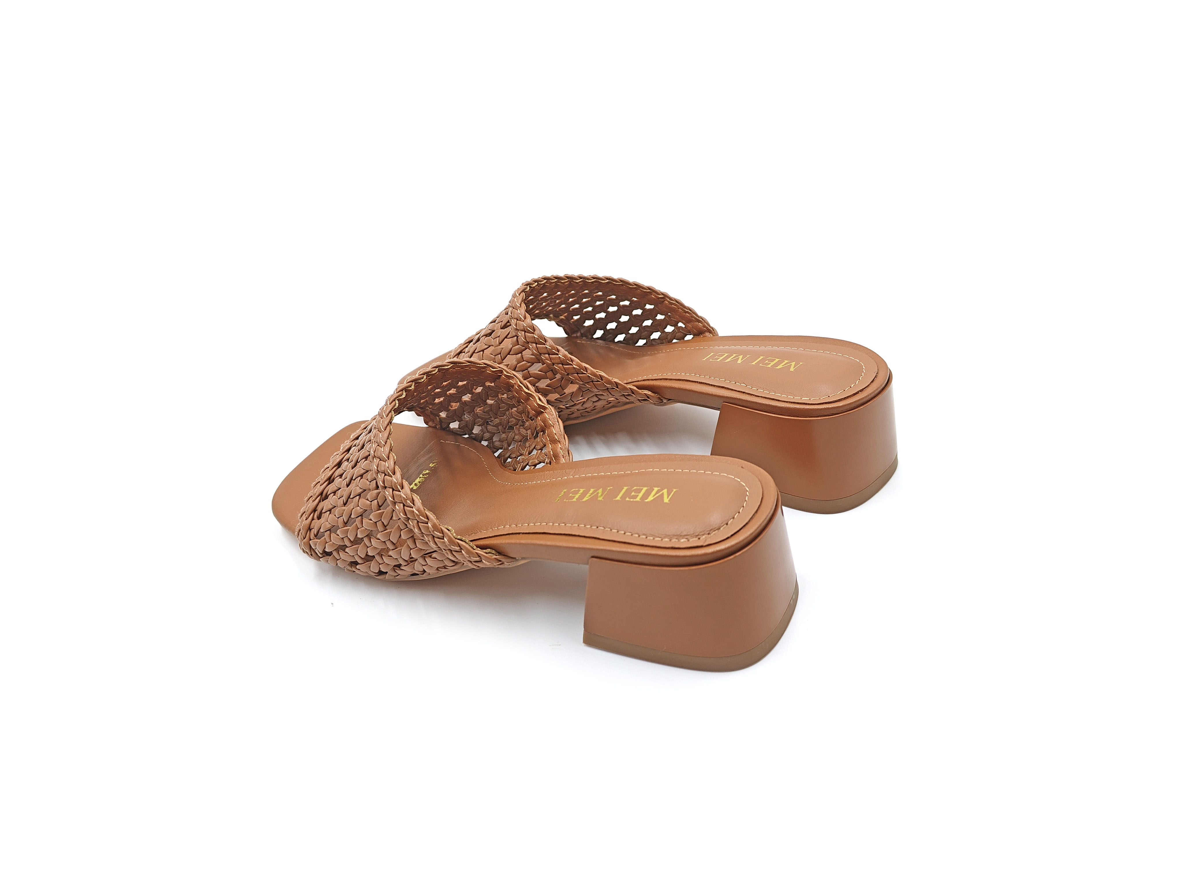 復古編織粗跟拖鞋