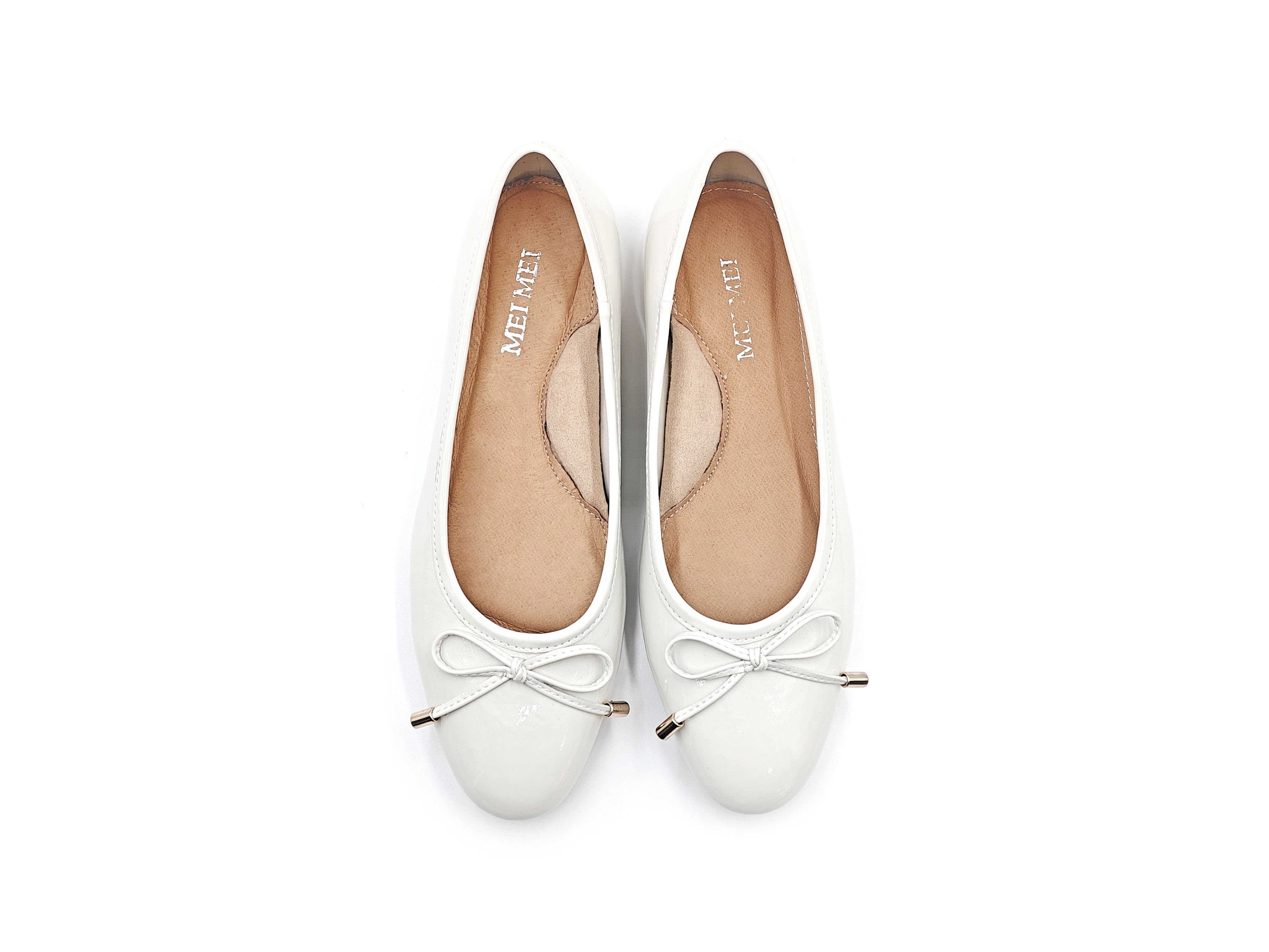 圓頭蝴蝶結軟漆皮平底鞋