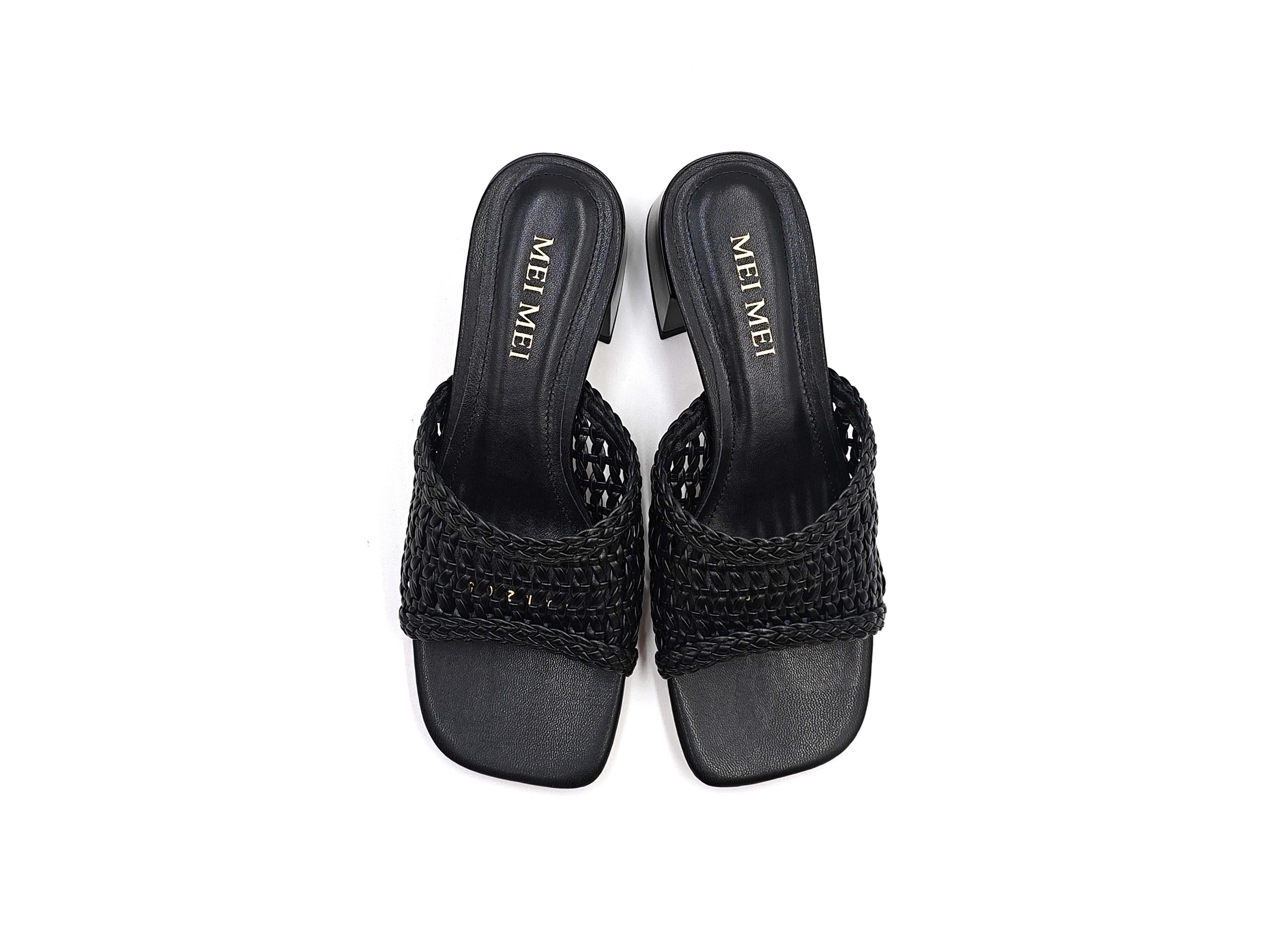 復古編織粗跟拖鞋