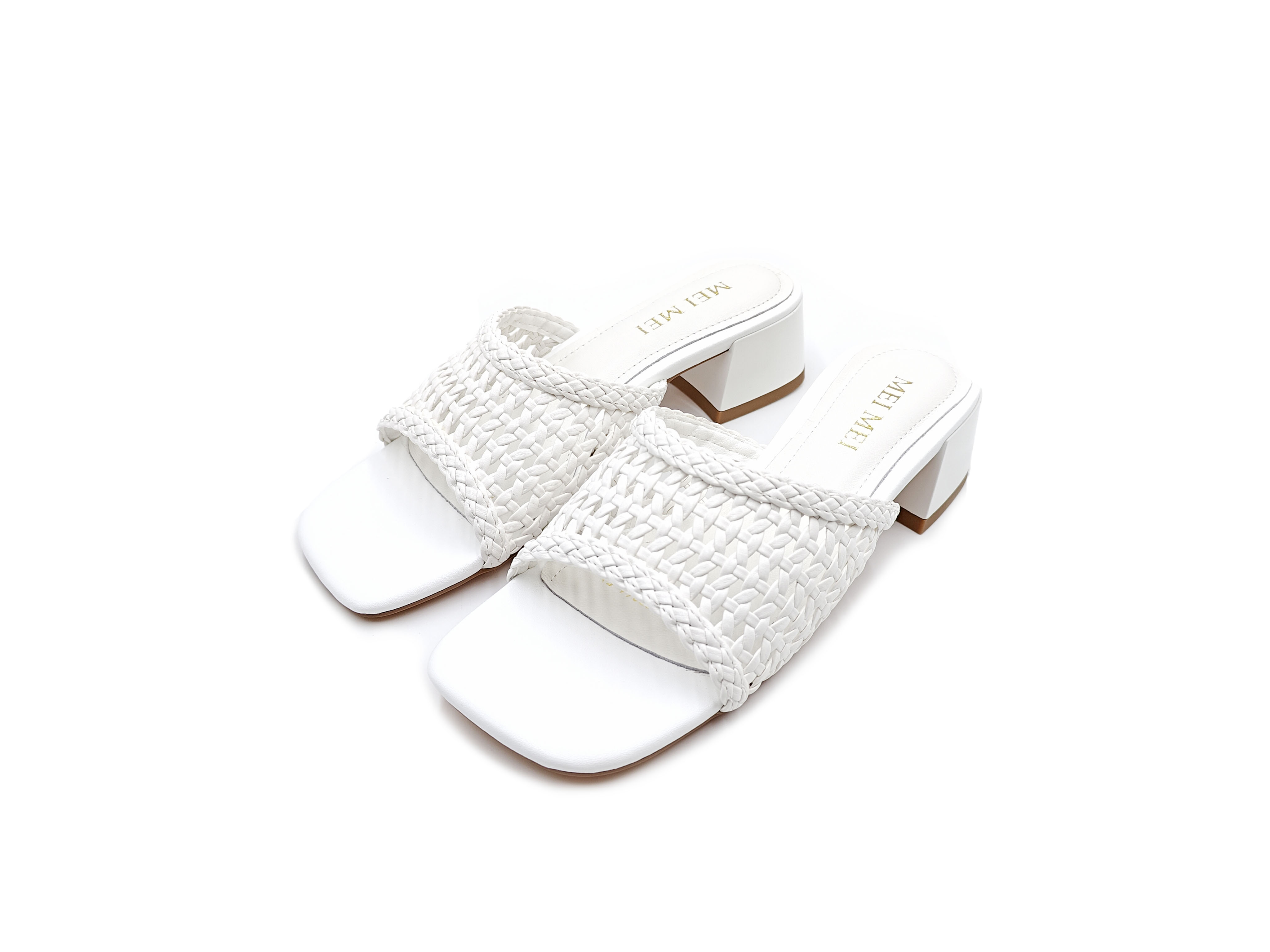 復古編織粗跟拖鞋