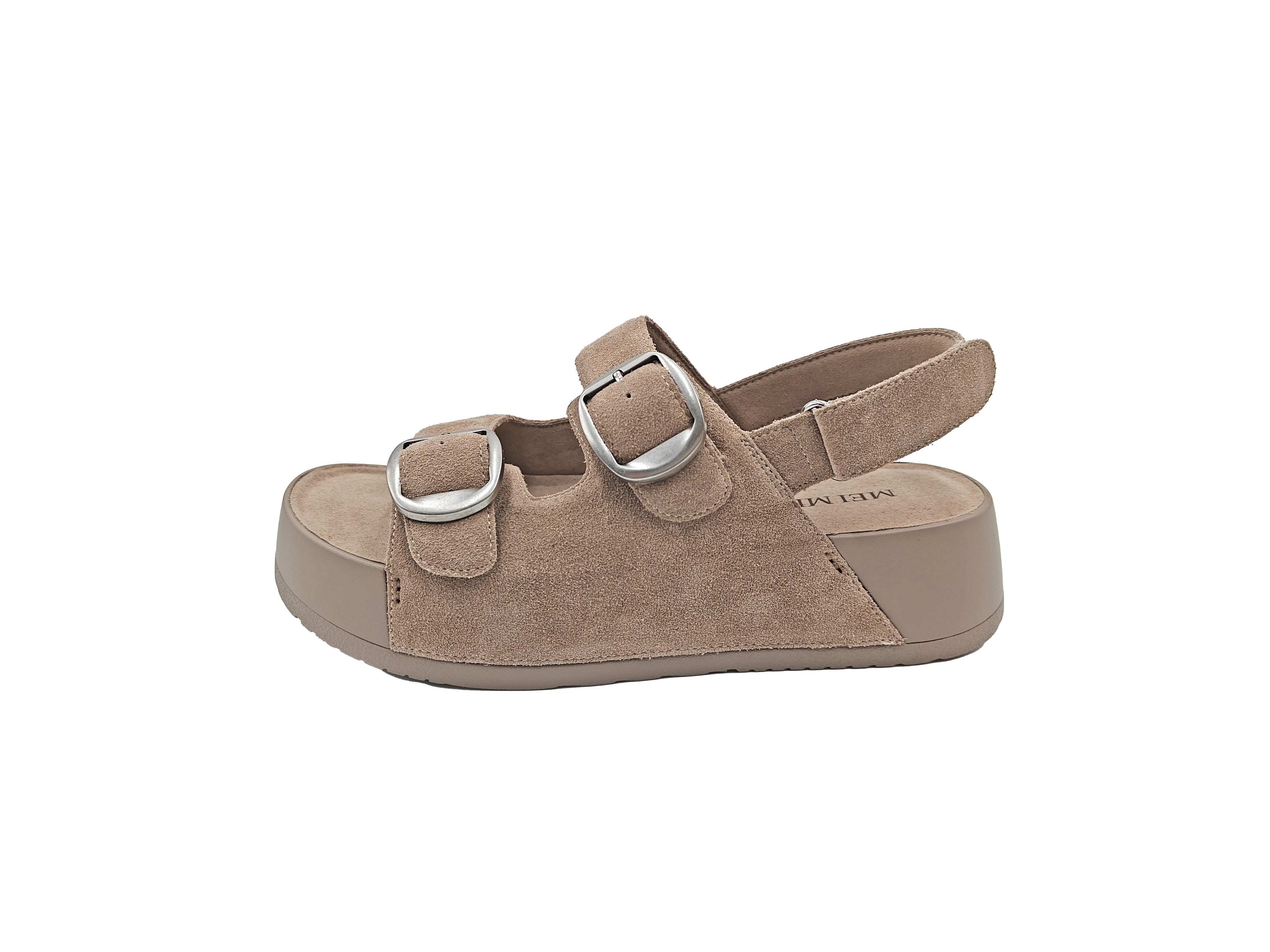 羊麂皮厚底方扣軟底涼鞋