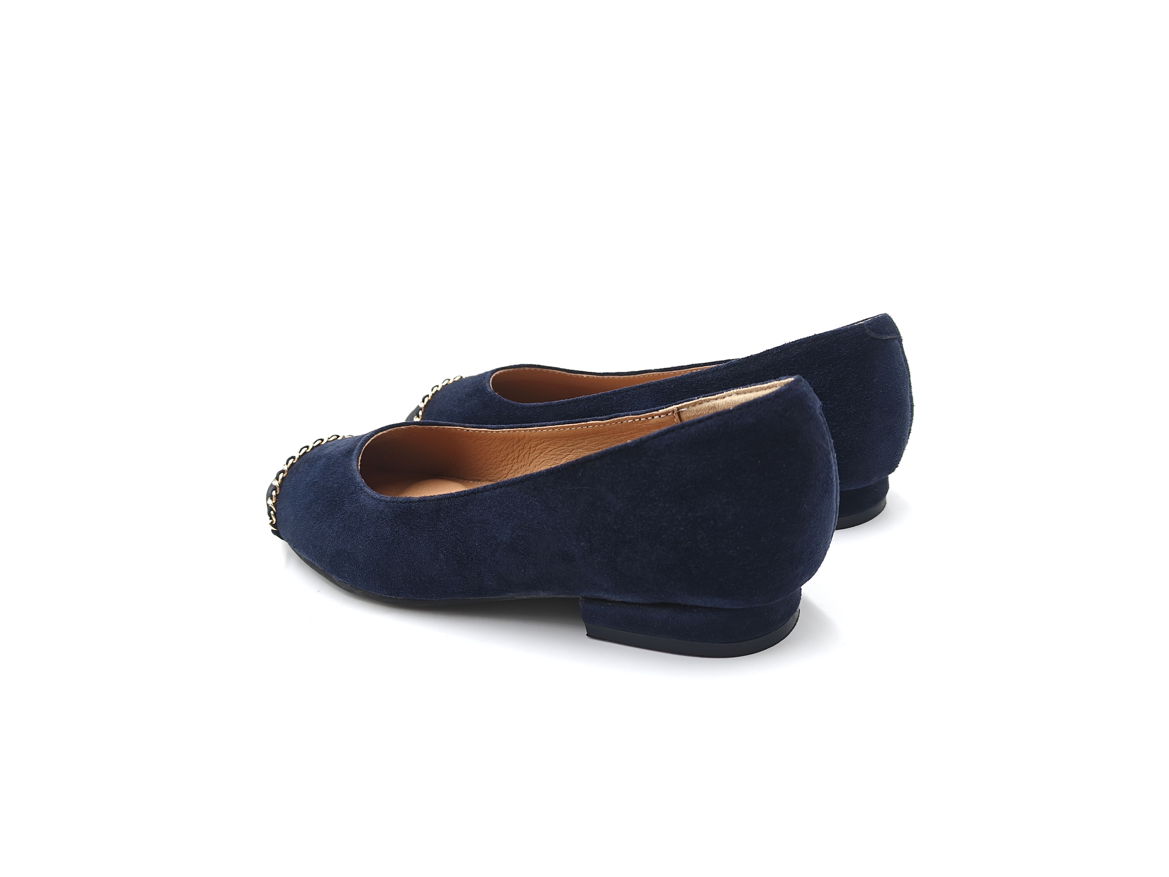 方頭拼接金鏈羊麂皮平底鞋