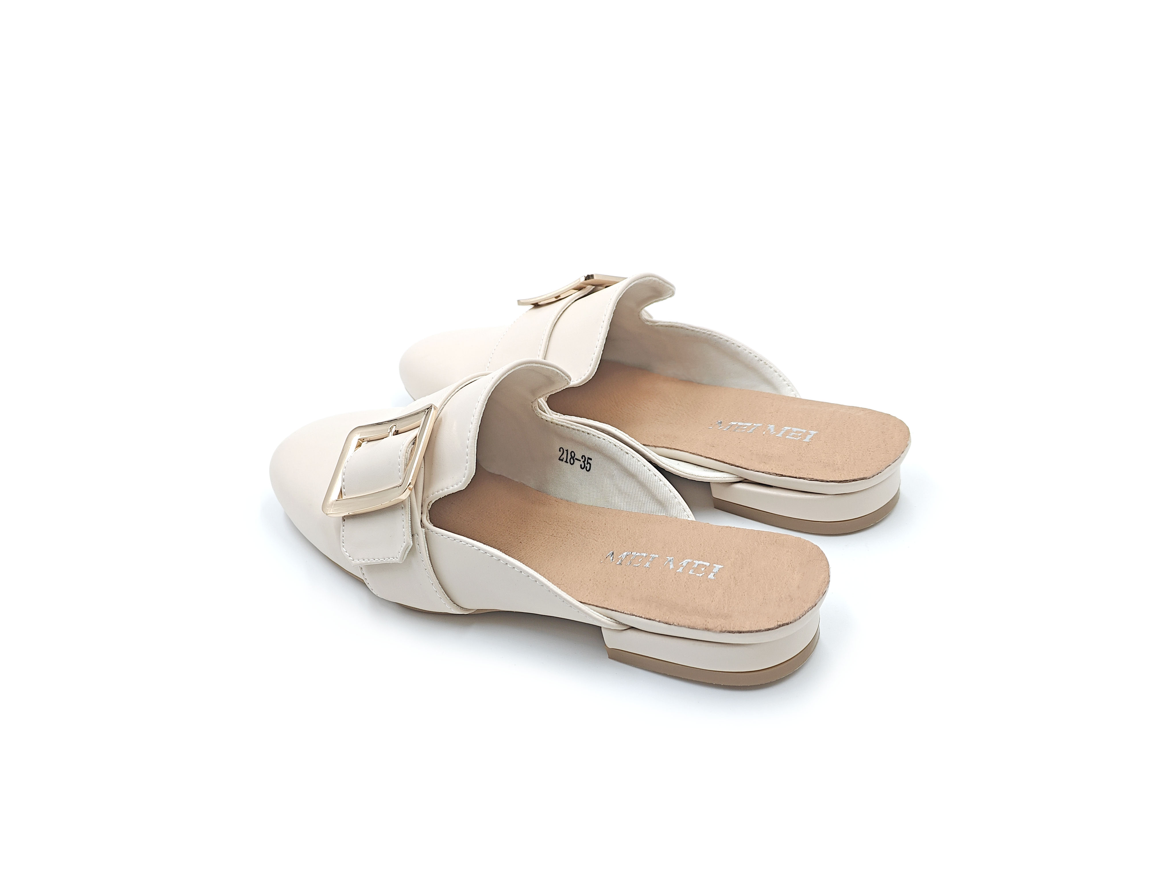 皮面金方扣包頭休閒半拖