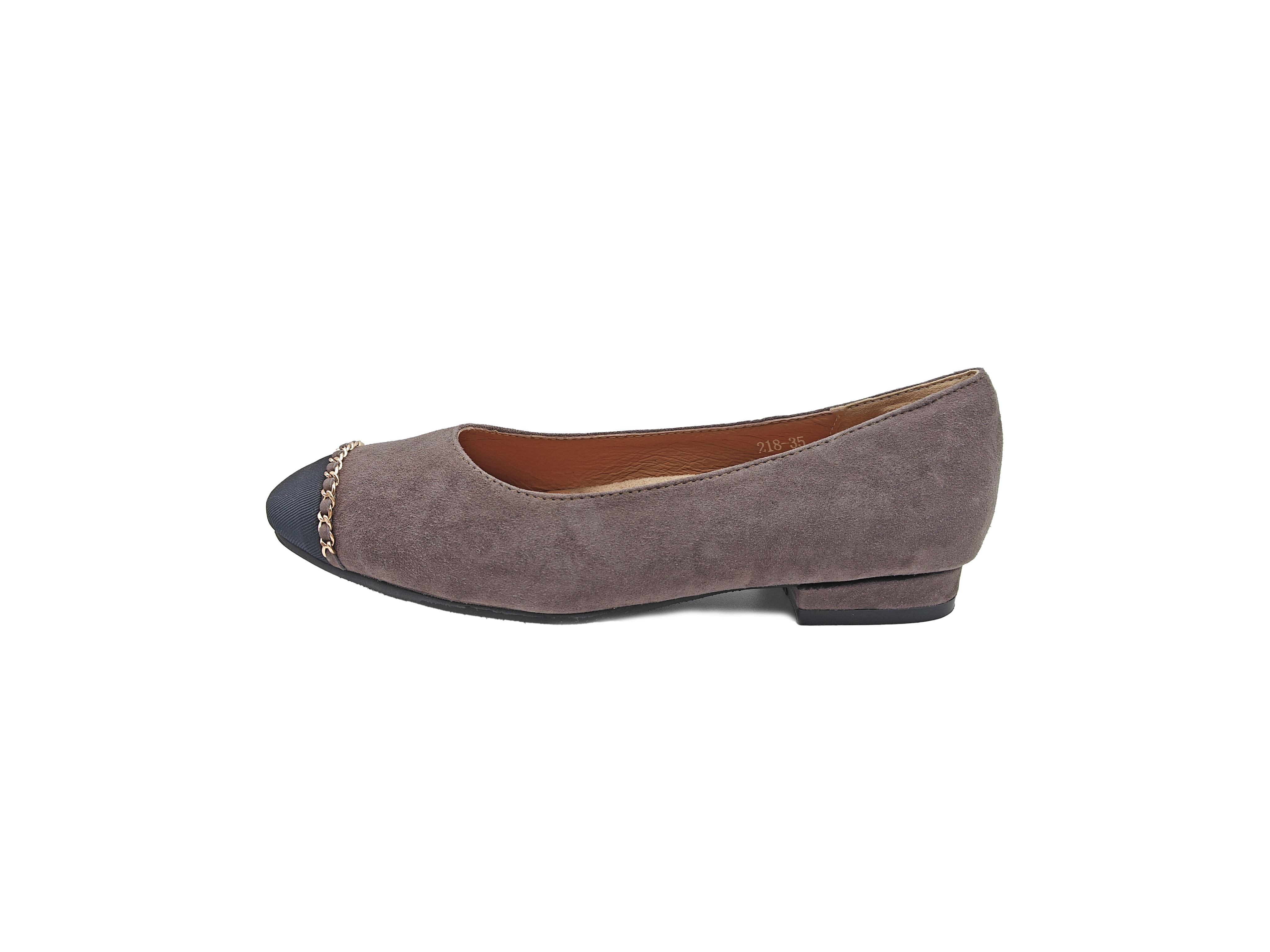 方頭拼接金鏈羊麂皮平底鞋