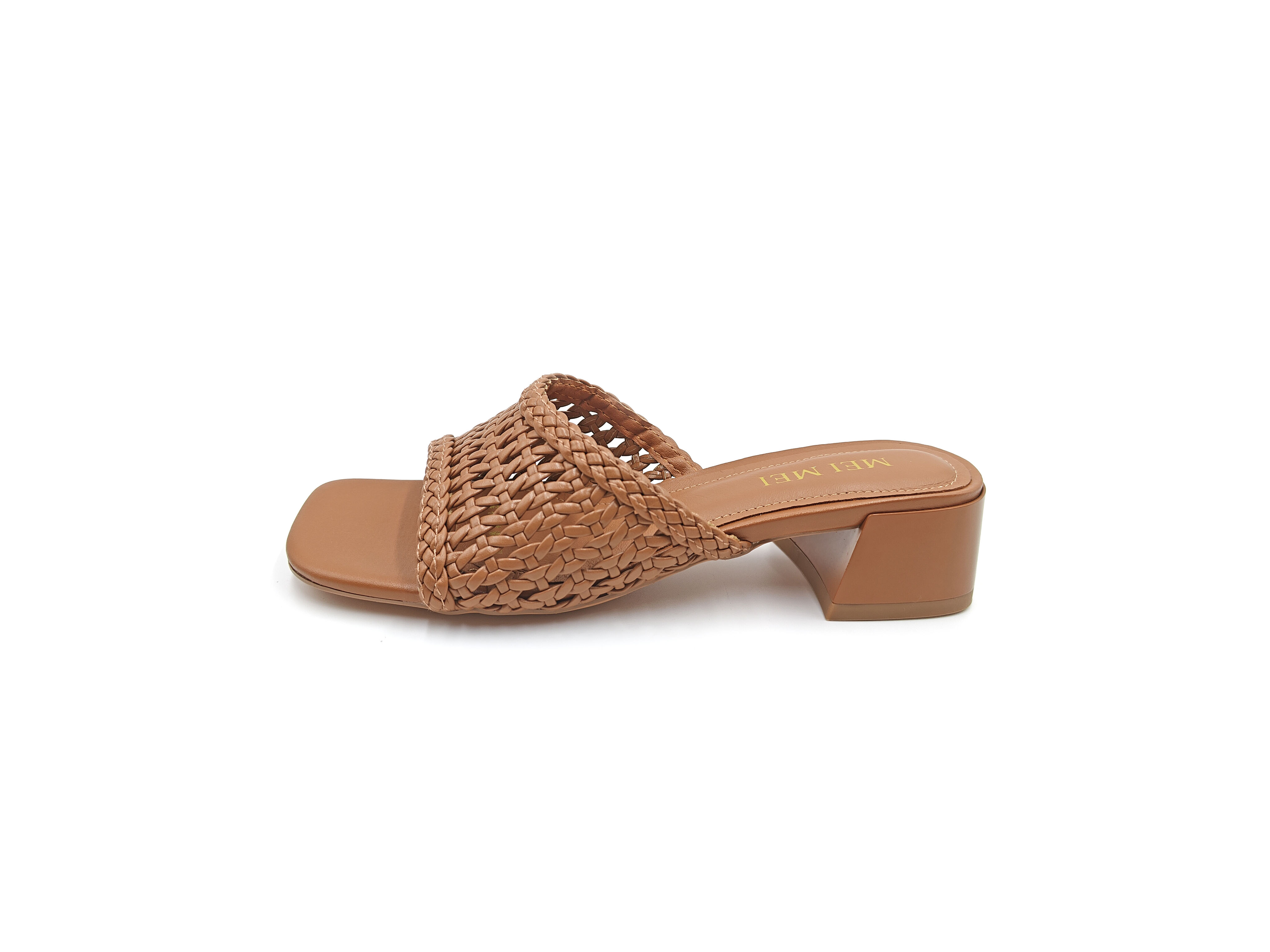 復古編織粗跟拖鞋