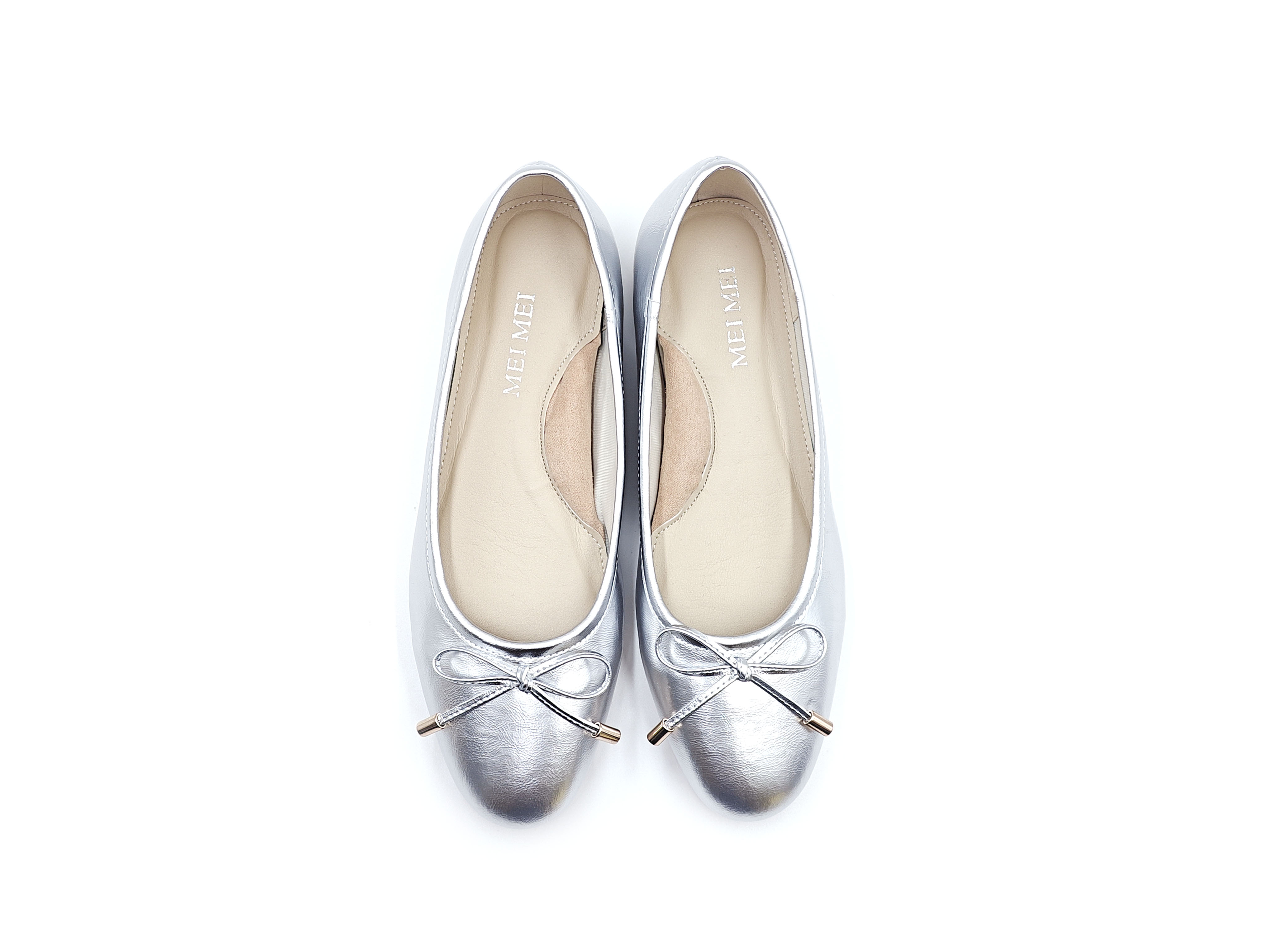 圓頭蝴蝶結軟漆皮平底鞋