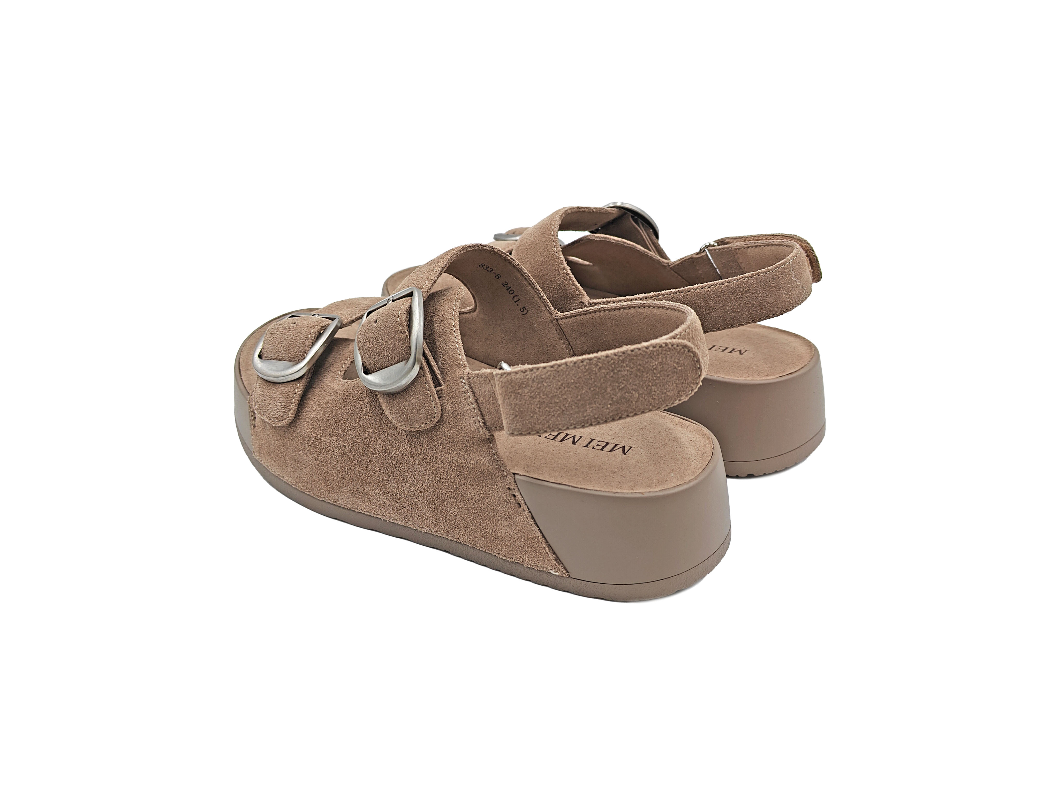 羊麂皮厚底方扣軟底涼鞋