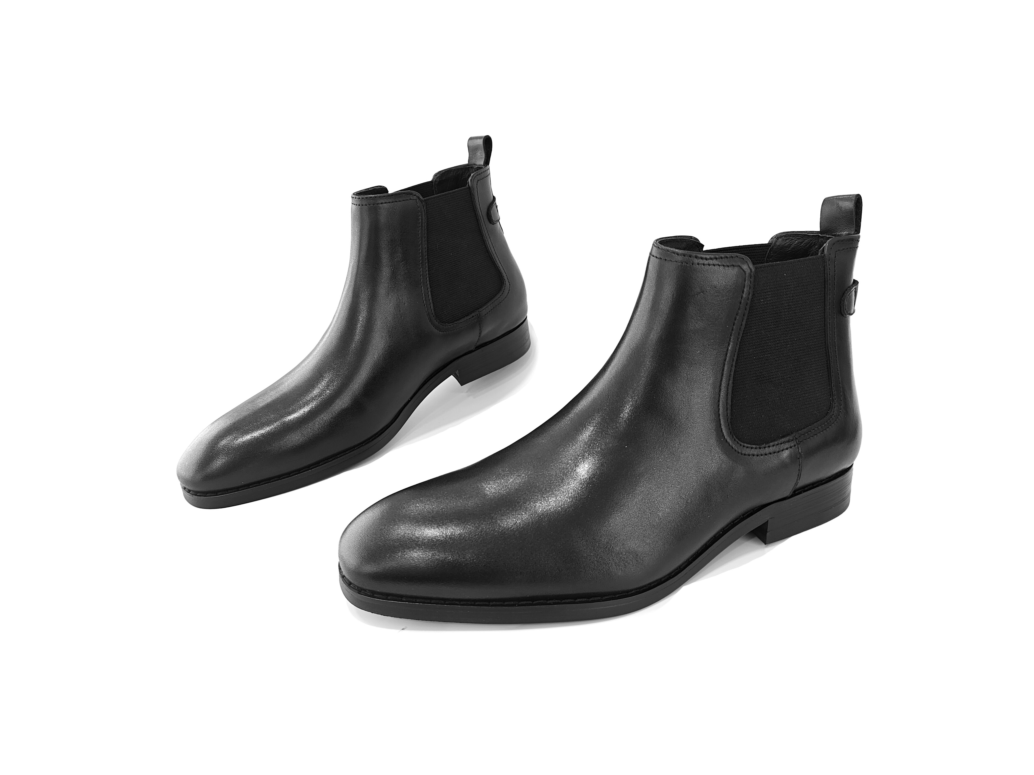 方头真皮男装橡筋切尔西短靴