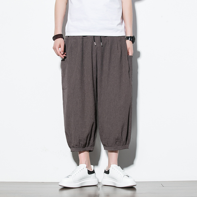 【簡約日系】冰絲潮流七分褲側邊口袋燈籠褲短褲