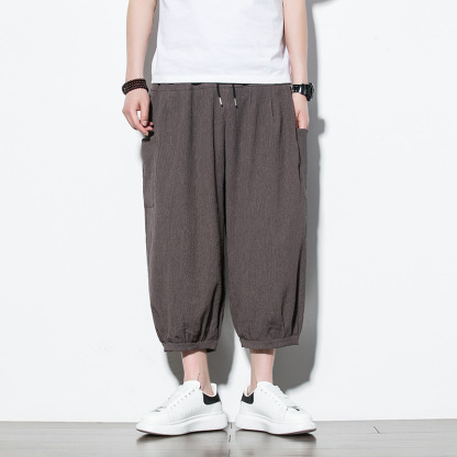 【簡約日系】冰絲潮流七分褲側邊口袋燈籠褲短褲