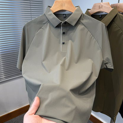 【冰絲高質感】夏季薄款冰絲翻領純色百搭短袖T賉