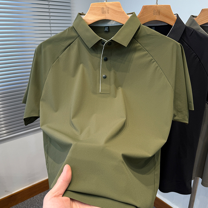 【冰絲高質感】夏季薄款冰絲翻領純色百搭短袖T賉