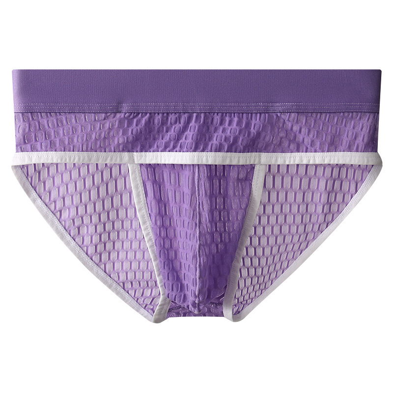 跨境男士三角蕾丝内裤冰丝青年中腰三角裤男透明调情成人三角裤衩
