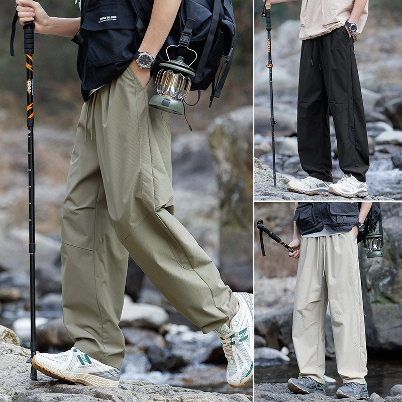 【日系極簡百搭設計】梭織暗紋格寬鬆直筒透氣男士休閒長褲