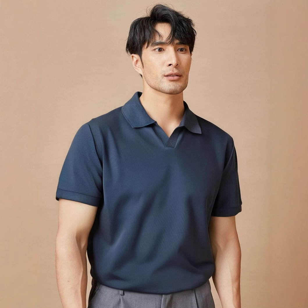 美式海鸥领夏季冰丝凉感男士翻领针织男式高级polo衫休闲短袖T恤