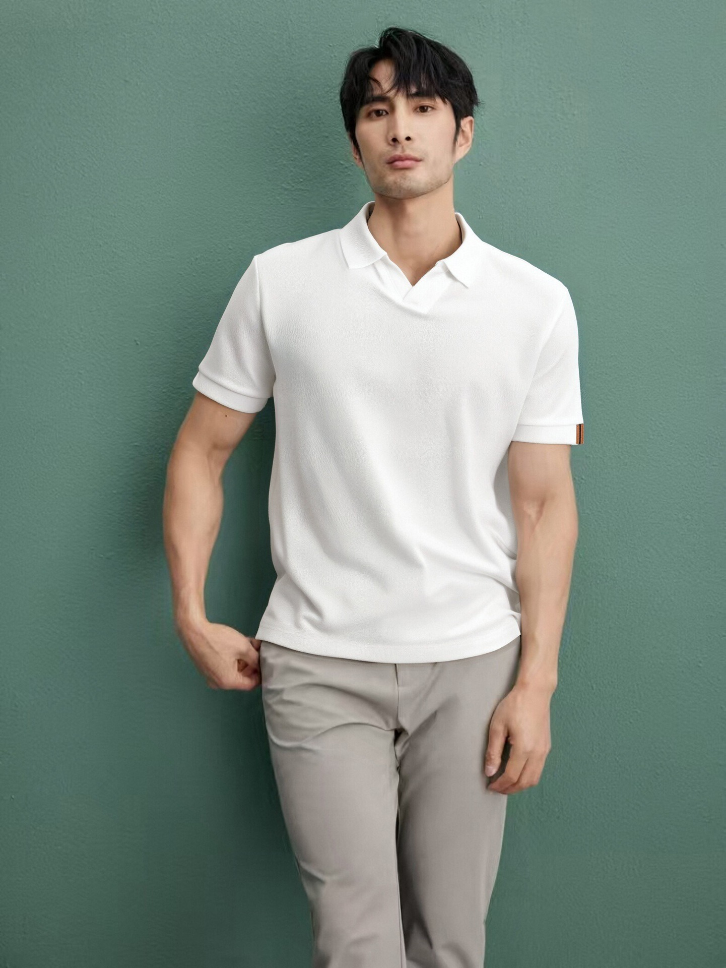 美式海鸥领夏季冰丝凉感男士翻领针织男式高级polo衫休闲短袖T恤