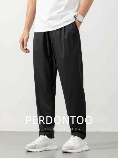 【夏日商務風】冰絲涼感透氣鬆緊腰商務直筒長褲