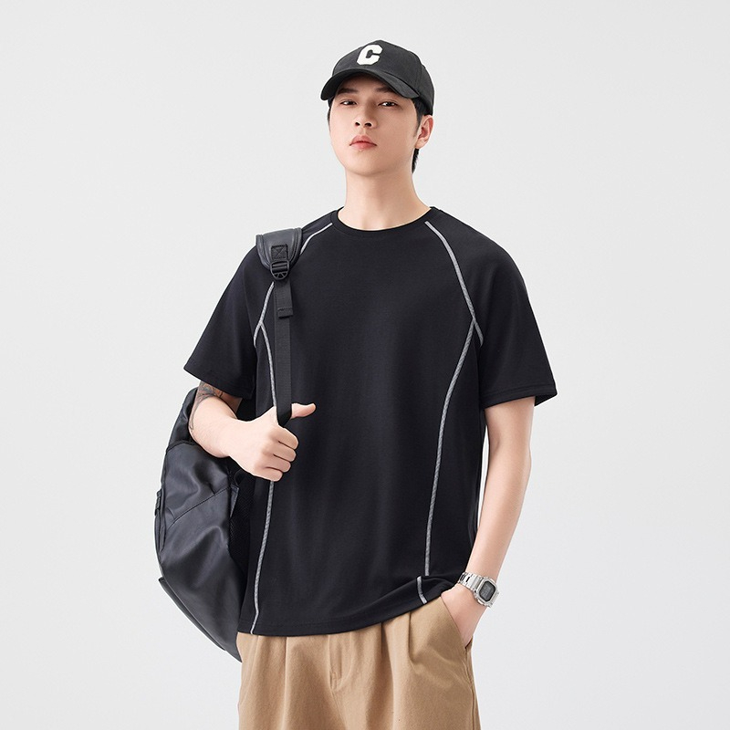 【街頭極簡風】100%純棉，新款純棉撞色柔軟親膚挺括垂感T恤