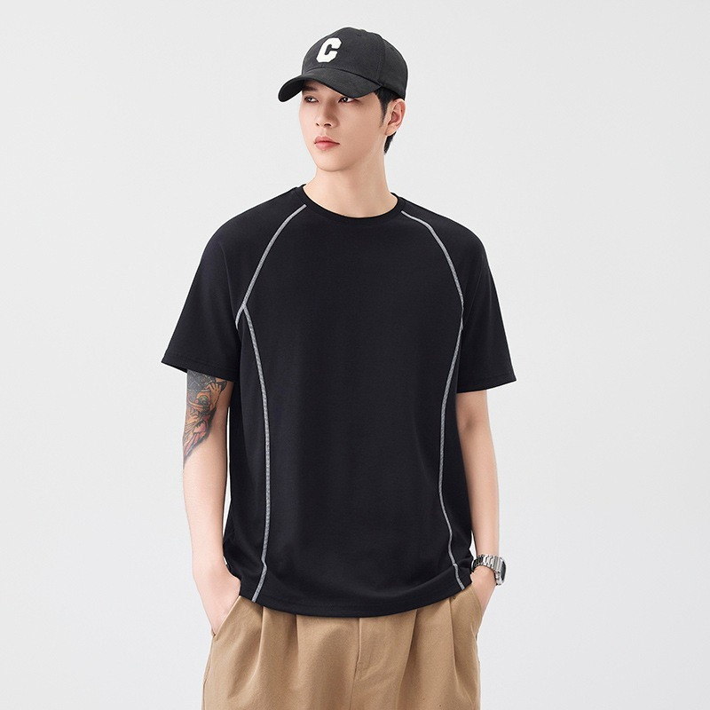 【街頭極簡風】100%純棉，新款純棉撞色柔軟親膚挺括垂感T恤