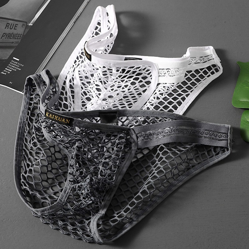 【看得見的清涼】性感蕾絲腰邊網眼透氣性感男士三角內褲