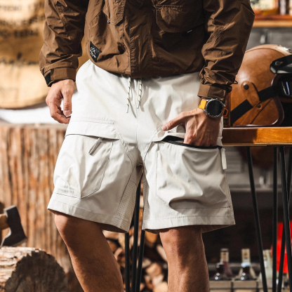 【大口袋大碼】美式復古夏季薄款寬鬆機能工裝五分短褲