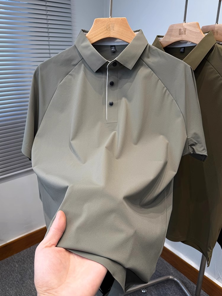 【冰絲高質感】夏季薄款冰絲翻領純色百搭短袖T賉