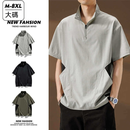 【簡約日系】夏季薄款冰絲速乾撞色口袋翻領男士T恤