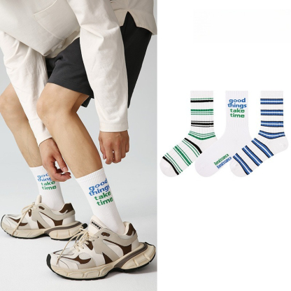 【經典字母條紋】文藝潮流小衆設計中筒運動襪男襪