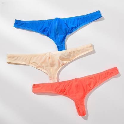 【半透明冰絲薄感】低腰冰絲小三角囊袋性感男士T褲內褲