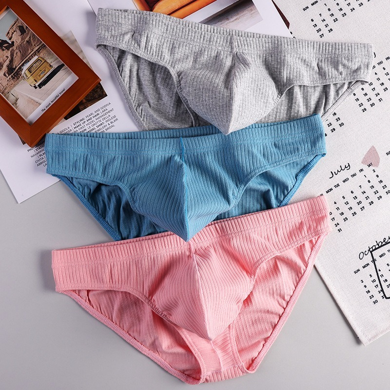 【沉浸式柔軟透氣】純棉透氣羅紋潮流純色U凸男士三角內褲