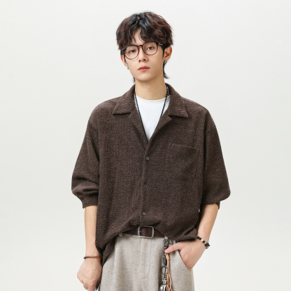 【復古老錢風】秋季新款肌理絨古巴領高級慵懶風垂感襯衣外套