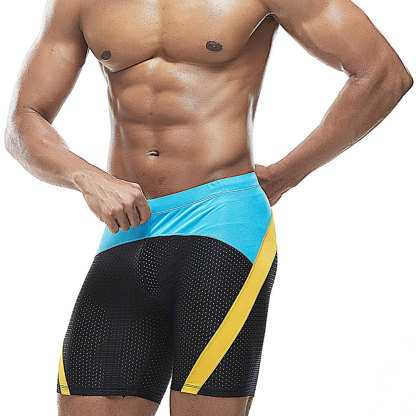 【自帶囊袋&三角內襯】沙灘泳池必備~新款網孔撞色透氣平角中長男士泳褲